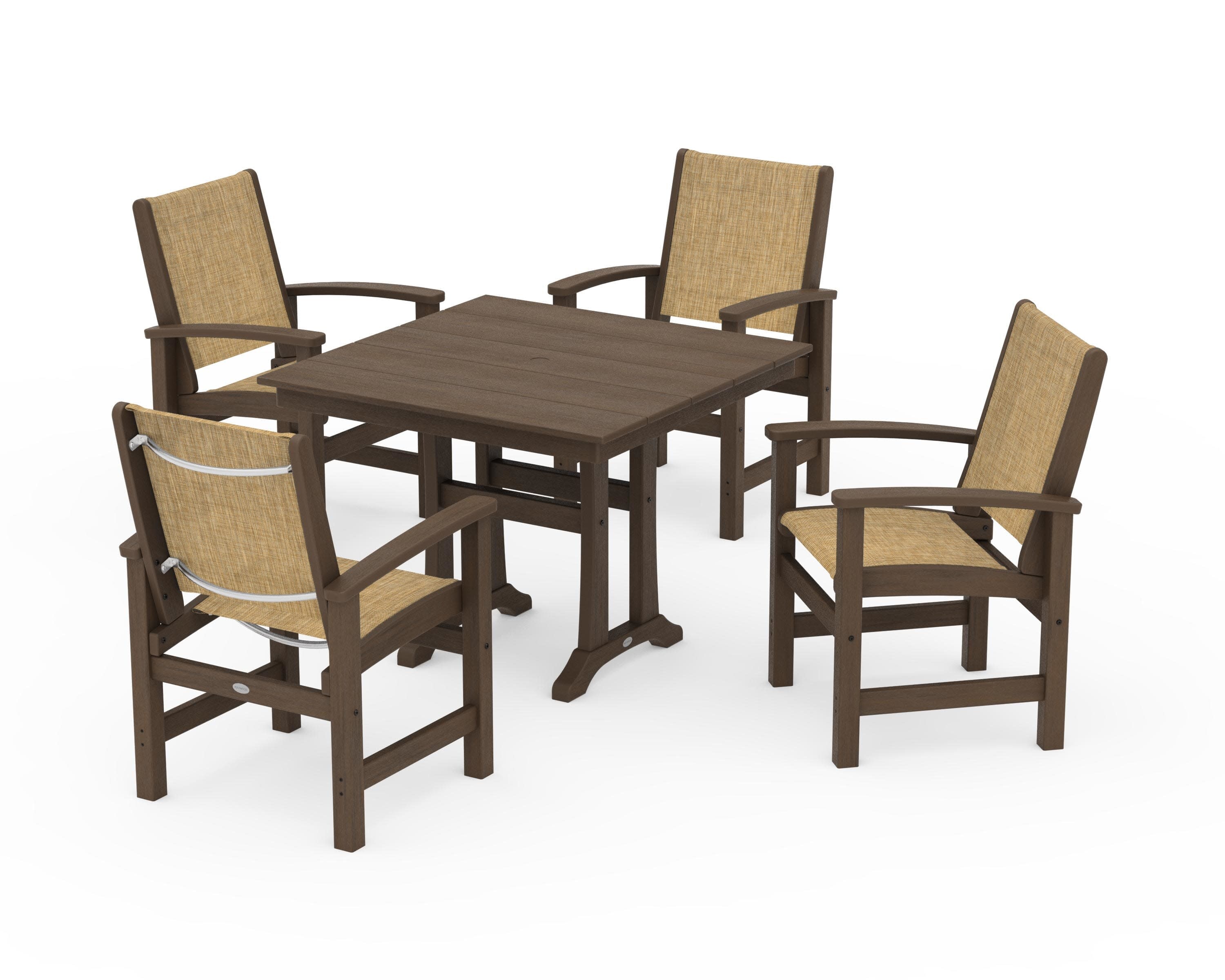 Coastal 5-Piece Farmhouse Dining Set With Trestle Legs - Image 125
