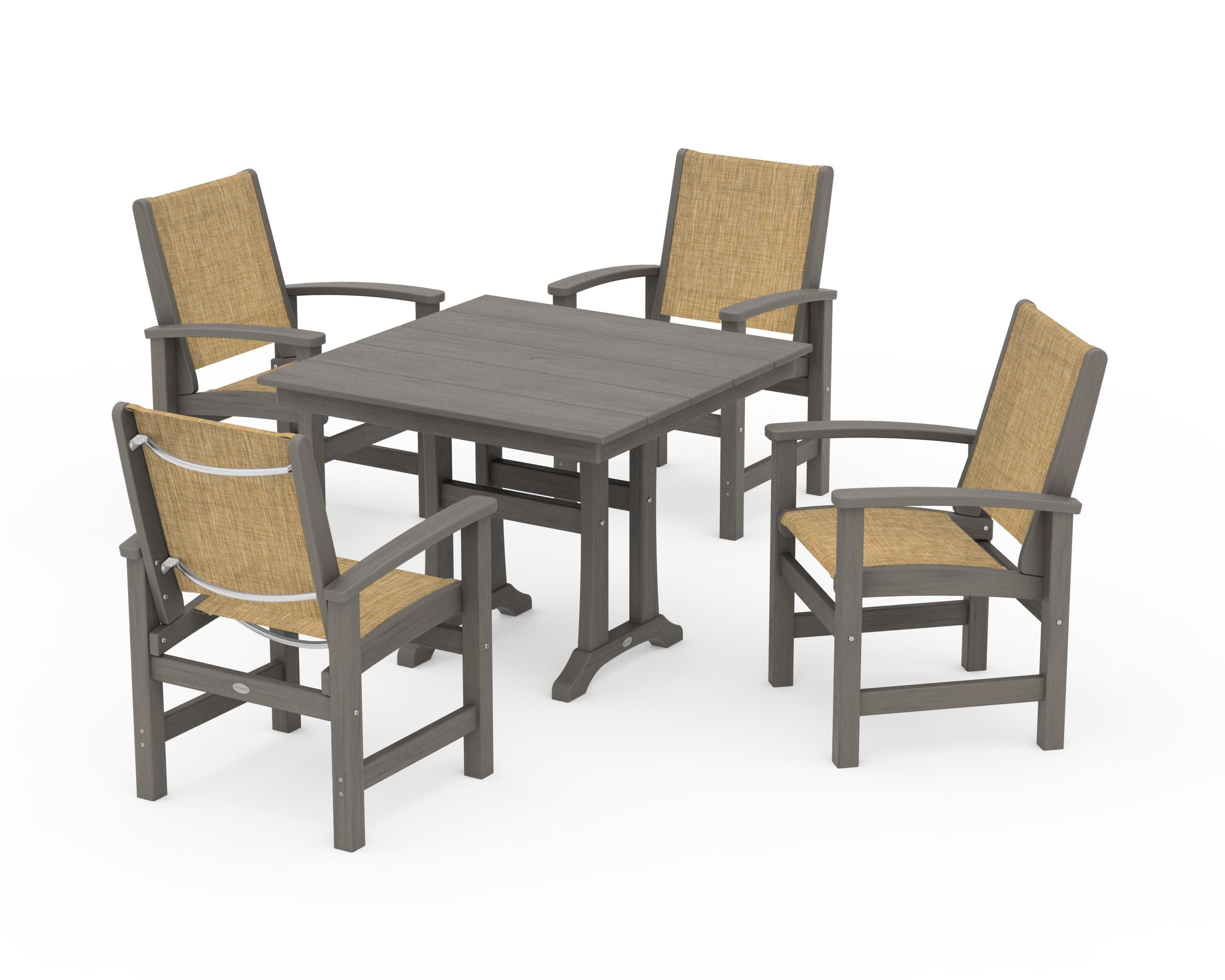 Coastal 5-Piece Farmhouse Dining Set With Trestle Legs - Image 132