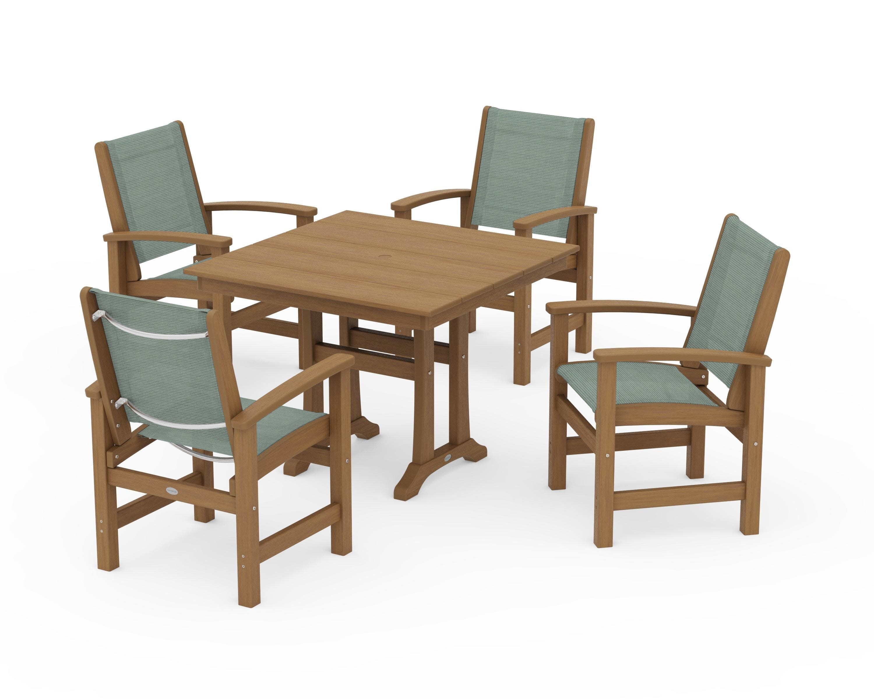 Coastal 5-Piece Farmhouse Dining Set With Trestle Legs - Image 134