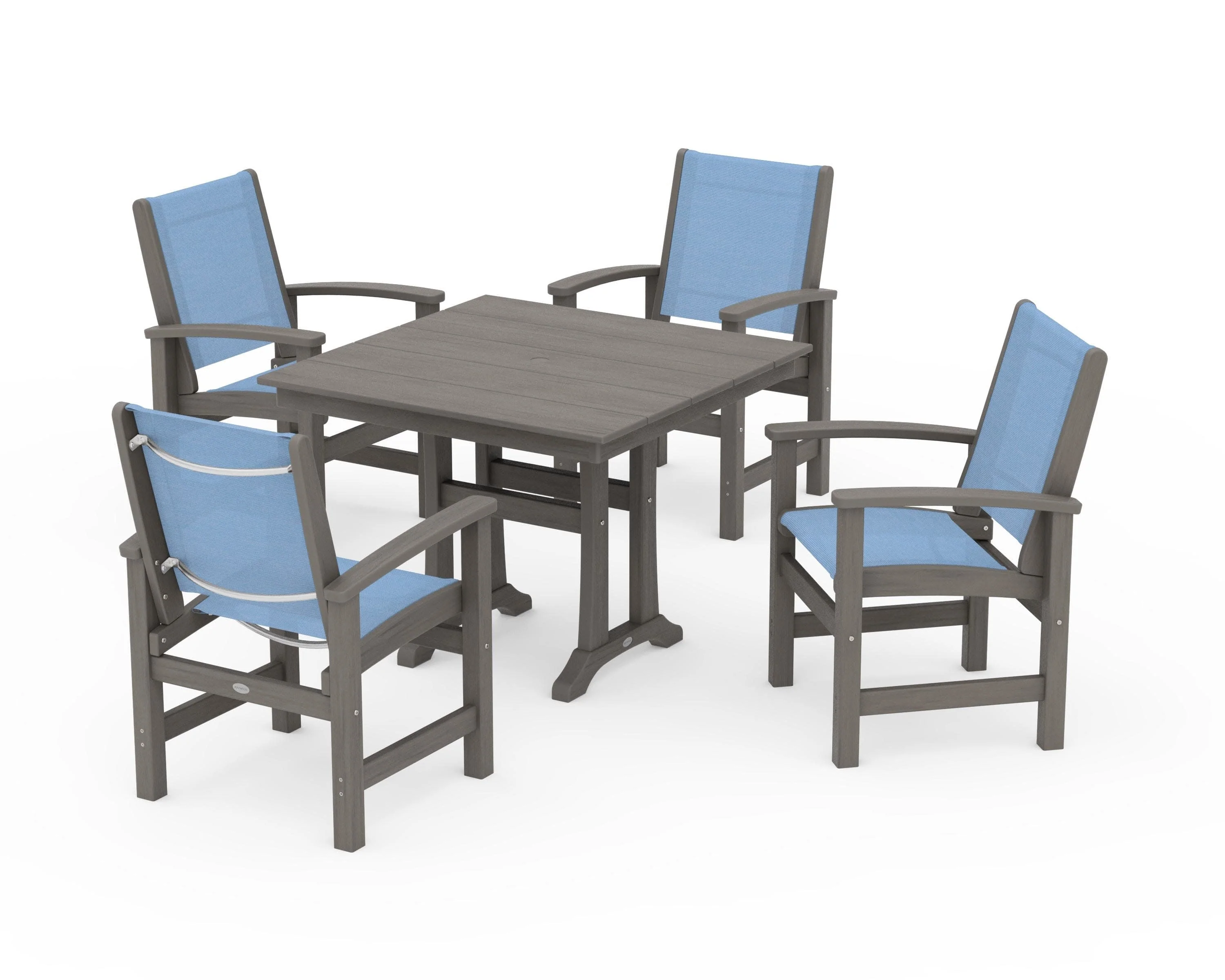 Coastal 5-Piece Farmhouse Dining Set With Trestle Legs - Image 136