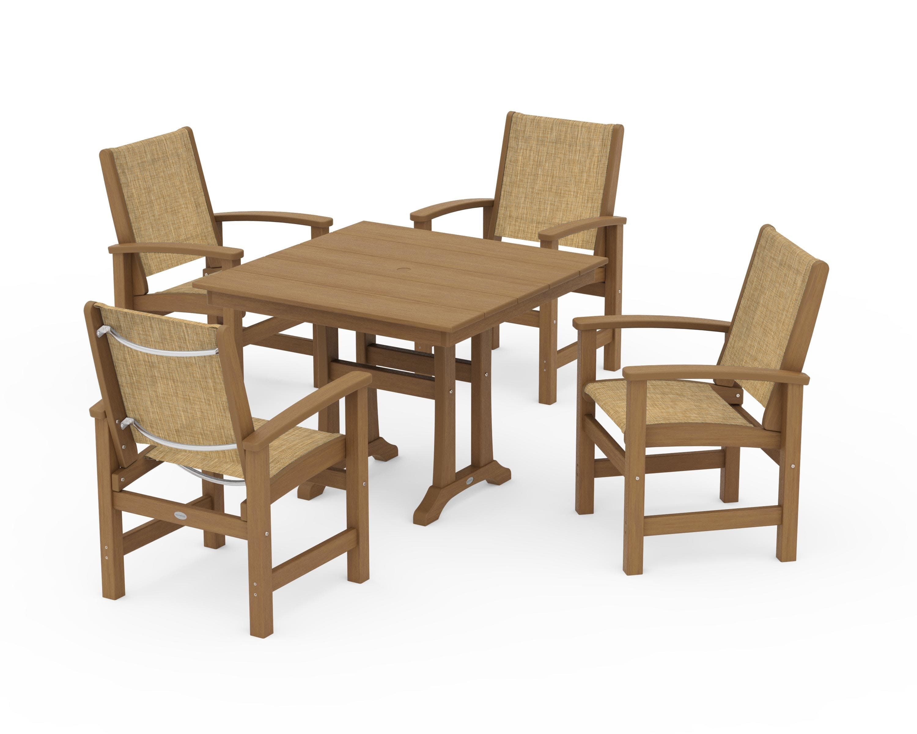 Coastal 5-Piece Farmhouse Dining Set With Trestle Legs - Image 139