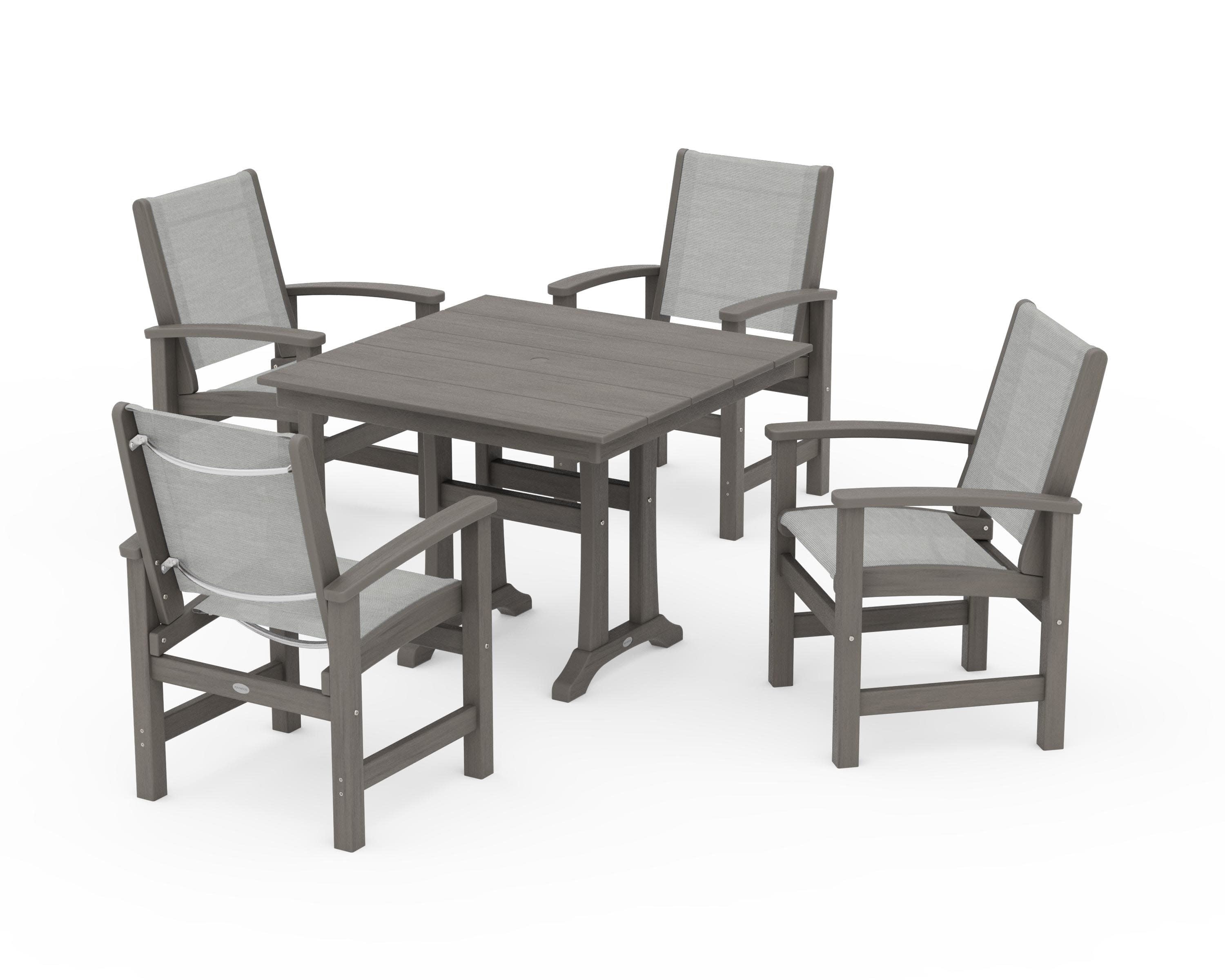 Coastal 5-Piece Farmhouse Dining Set With Trestle Legs - Image 143