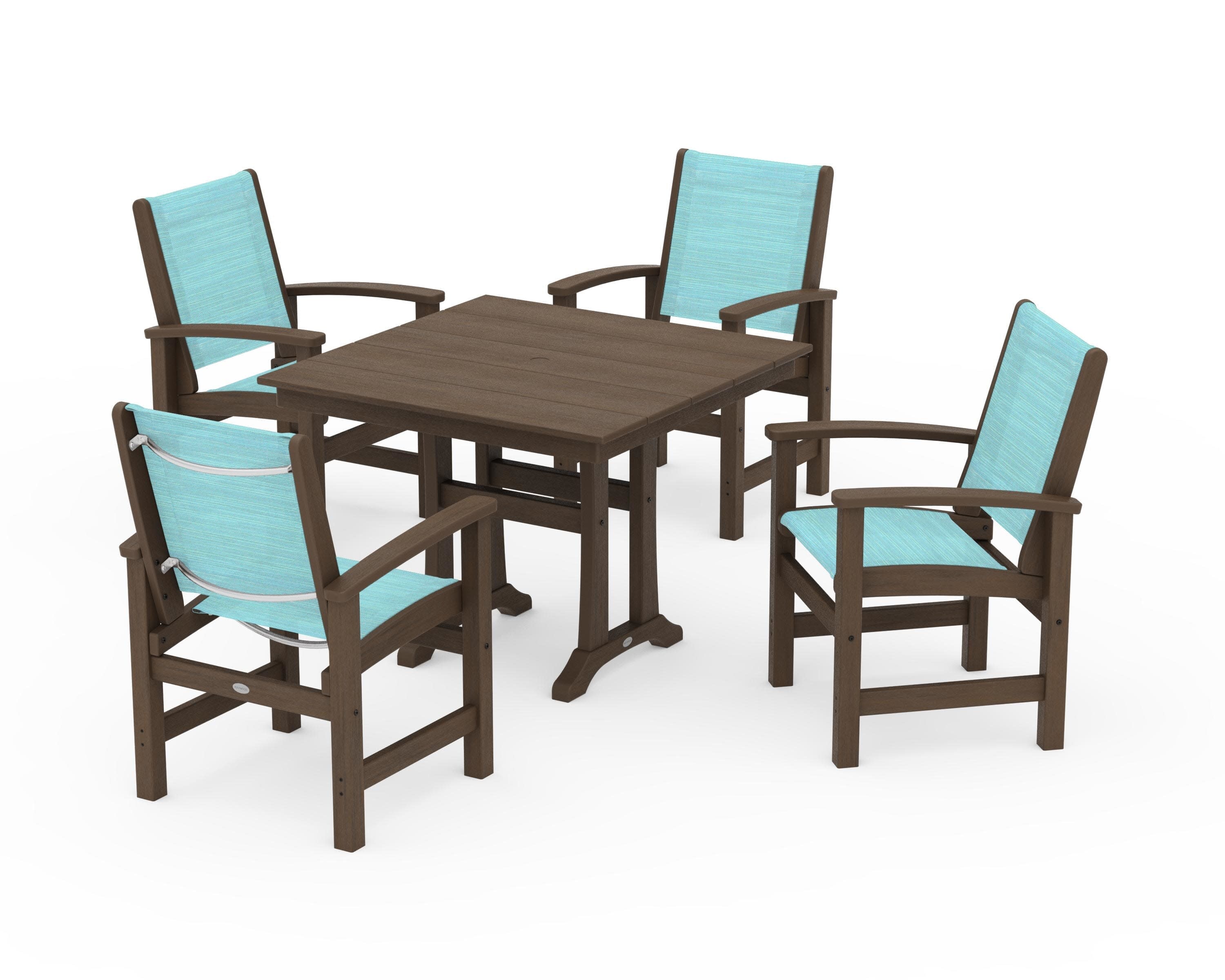 Coastal 5-Piece Farmhouse Dining Set With Trestle Legs - Image 152