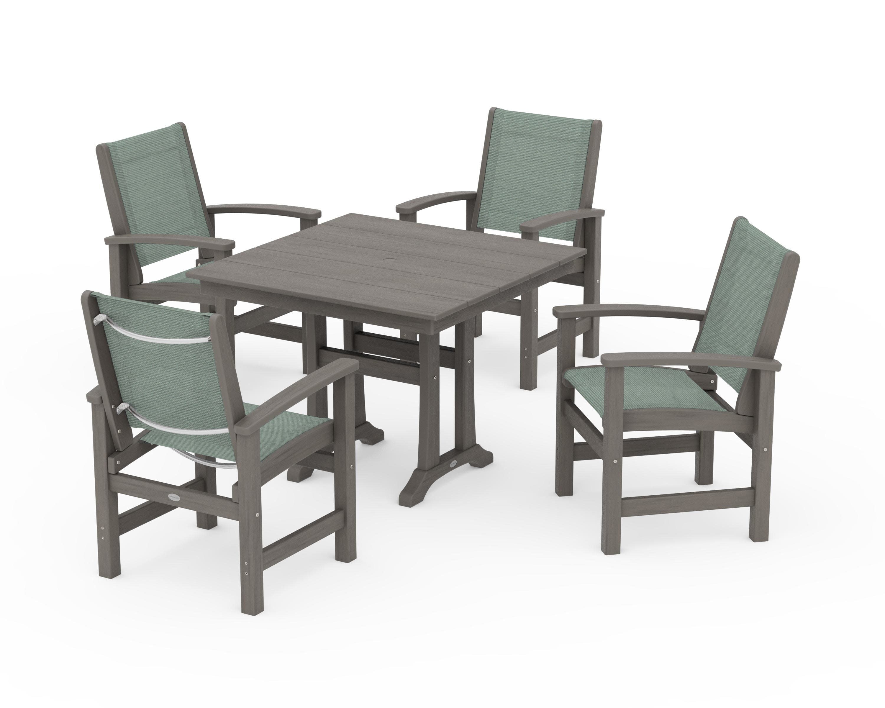Coastal 5-Piece Farmhouse Dining Set With Trestle Legs - Image 155