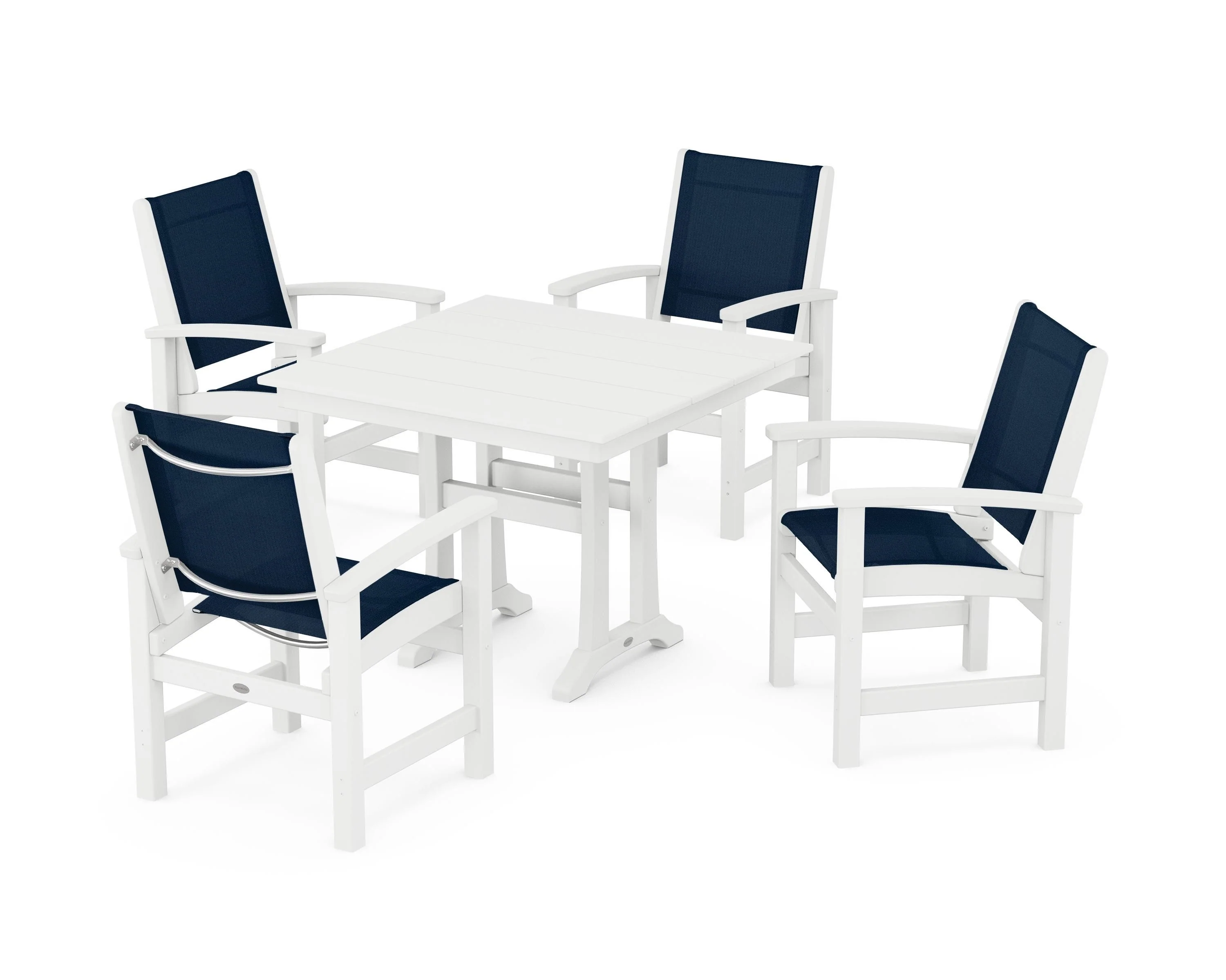 Coastal 5-Piece Farmhouse Dining Set With Trestle Legs - Image 5