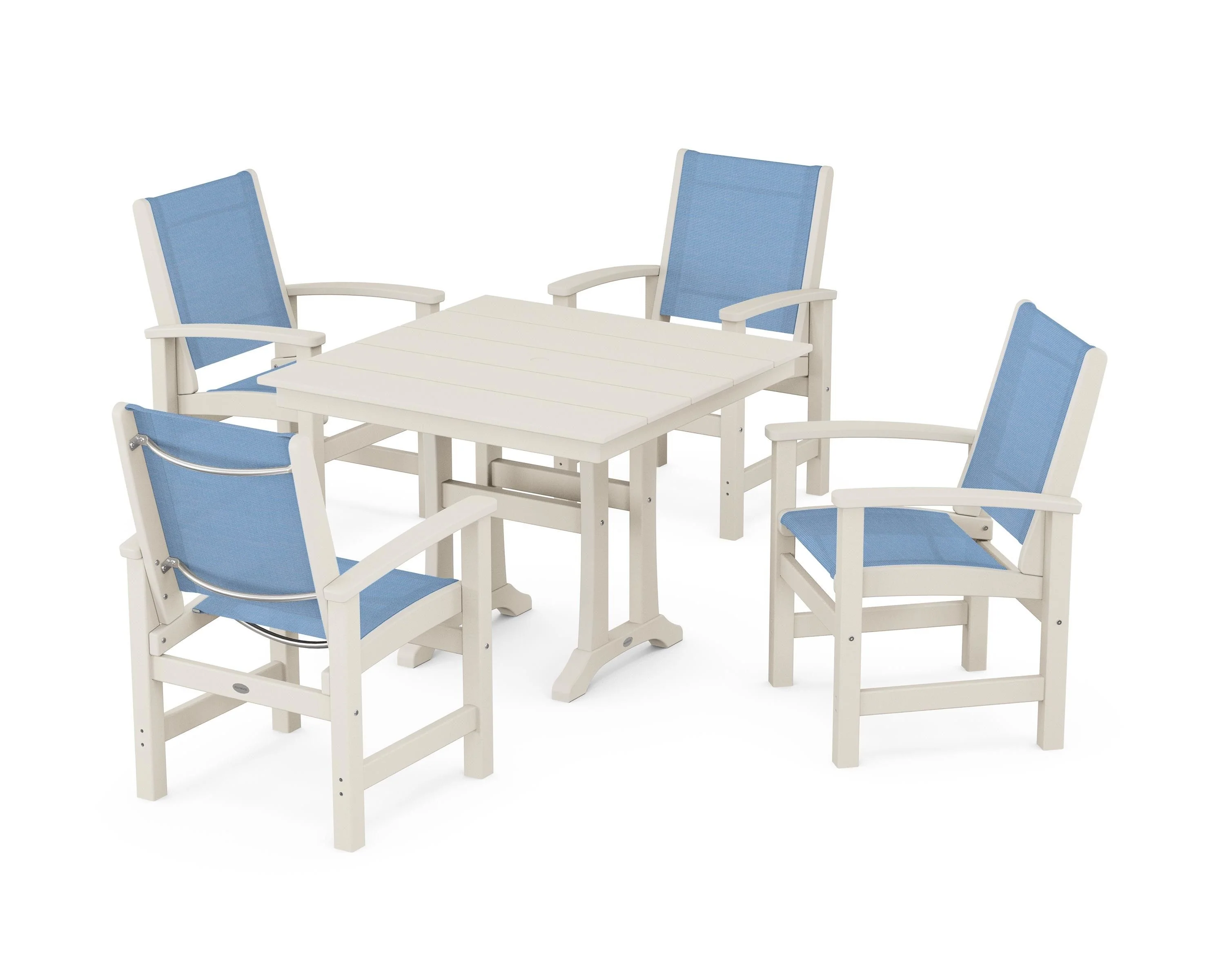 Coastal 5-Piece Farmhouse Dining Set With Trestle Legs - Image 78