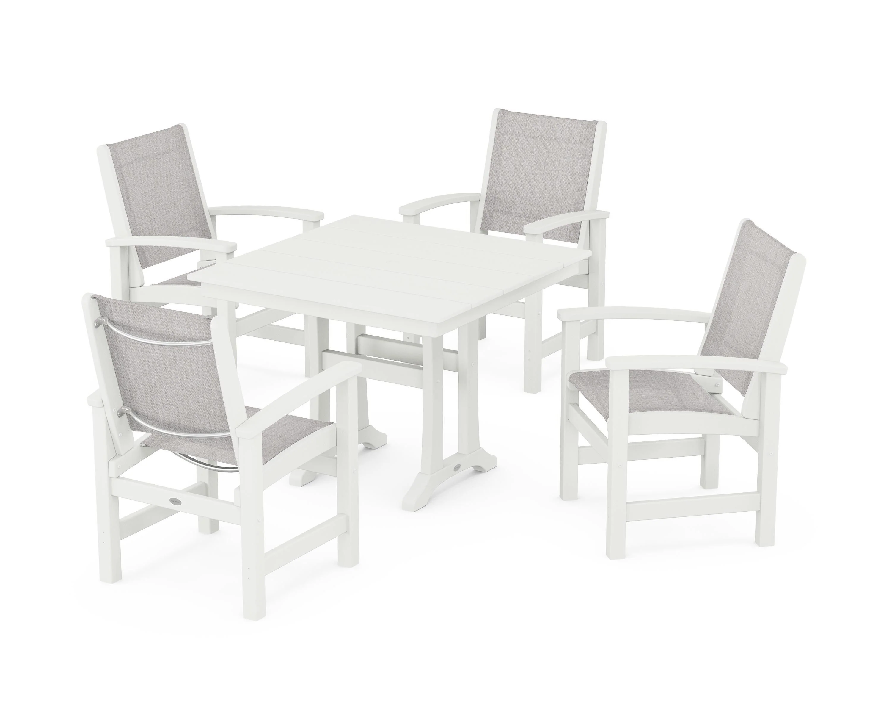Coastal 5-Piece Farmhouse Dining Set With Trestle Legs - Image 84