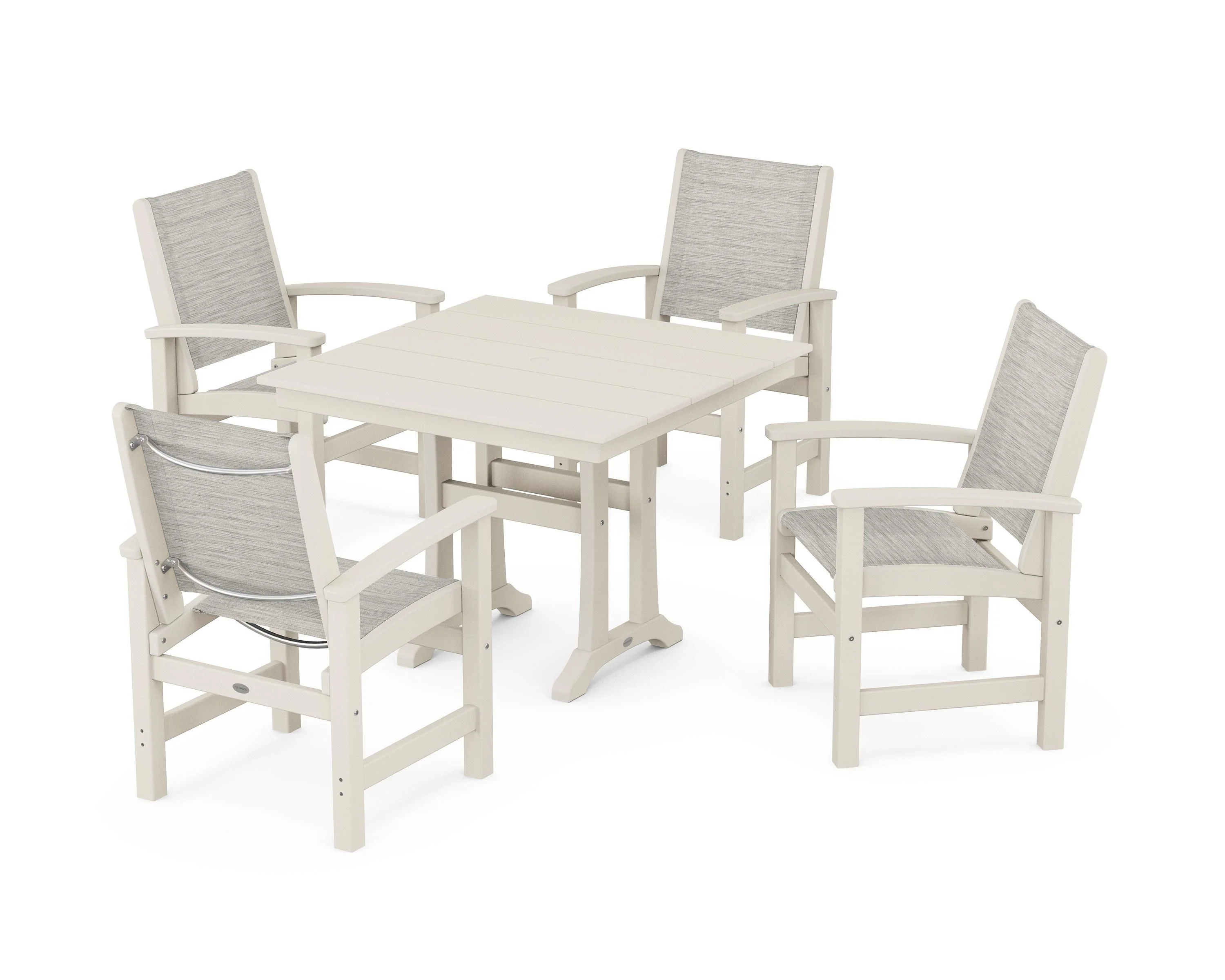 Coastal 5-Piece Farmhouse Dining Set With Trestle Legs - Image 85