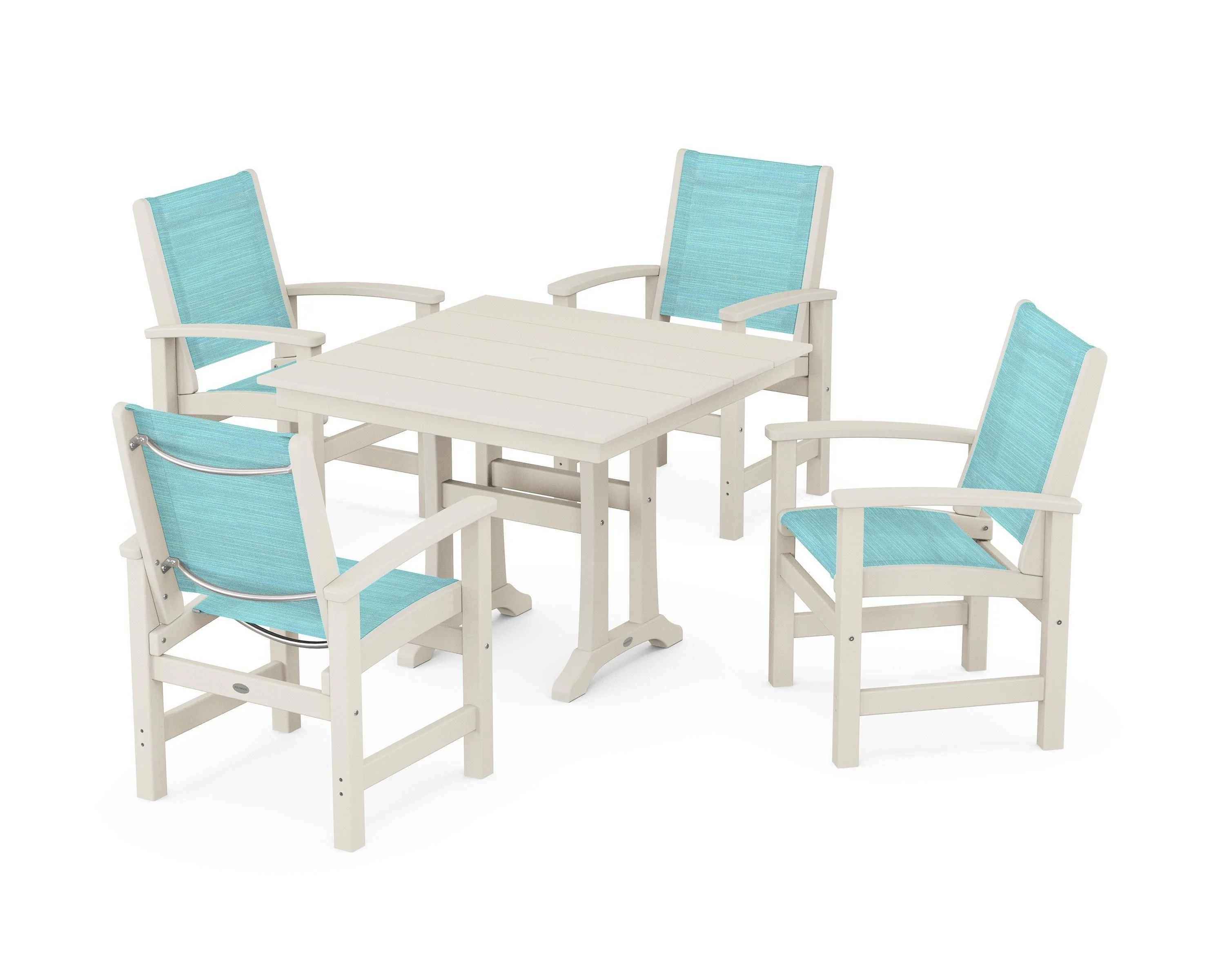 Coastal 5-Piece Farmhouse Dining Set With Trestle Legs - Image 89