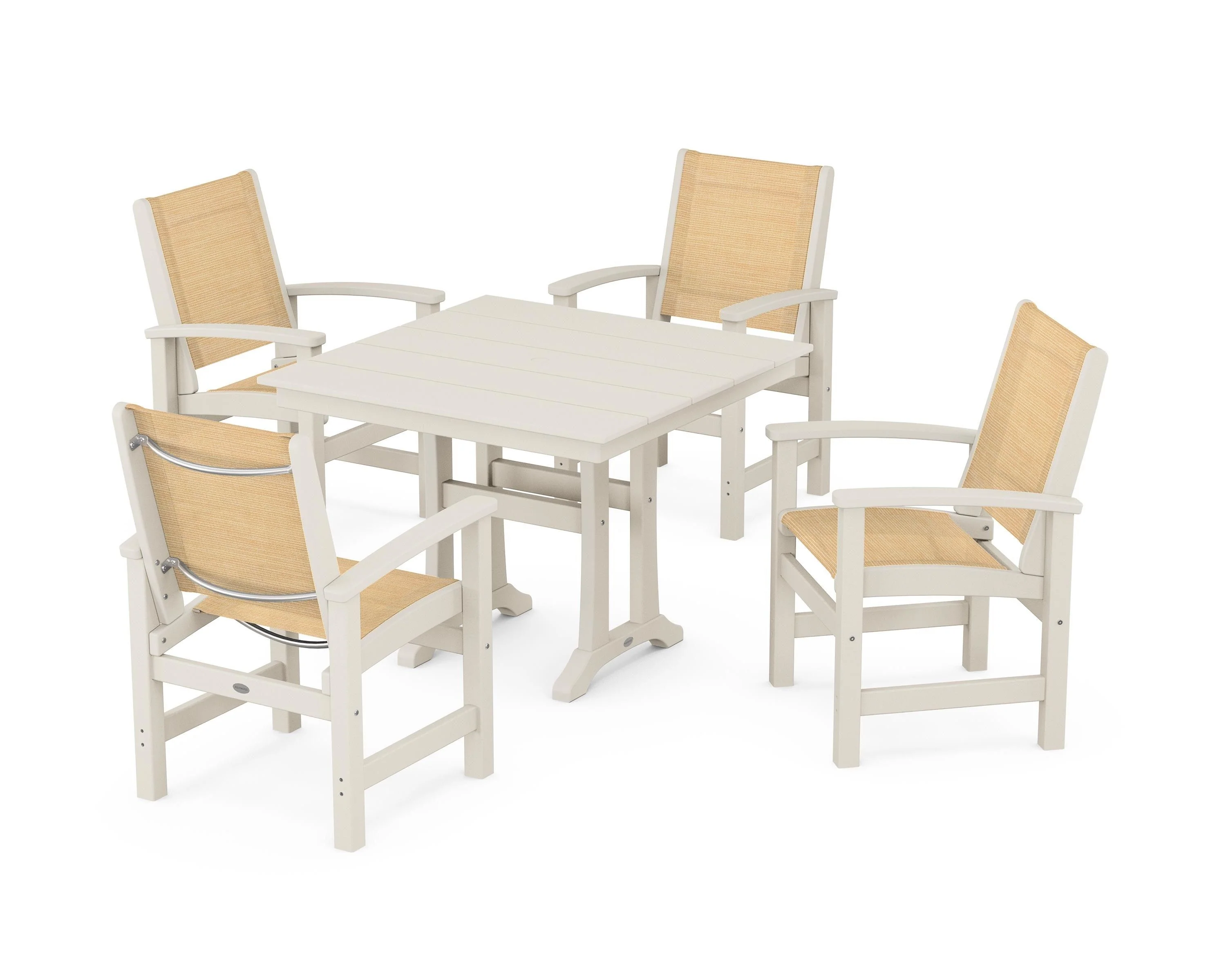 Coastal 5-Piece Farmhouse Dining Set With Trestle Legs - Image 93