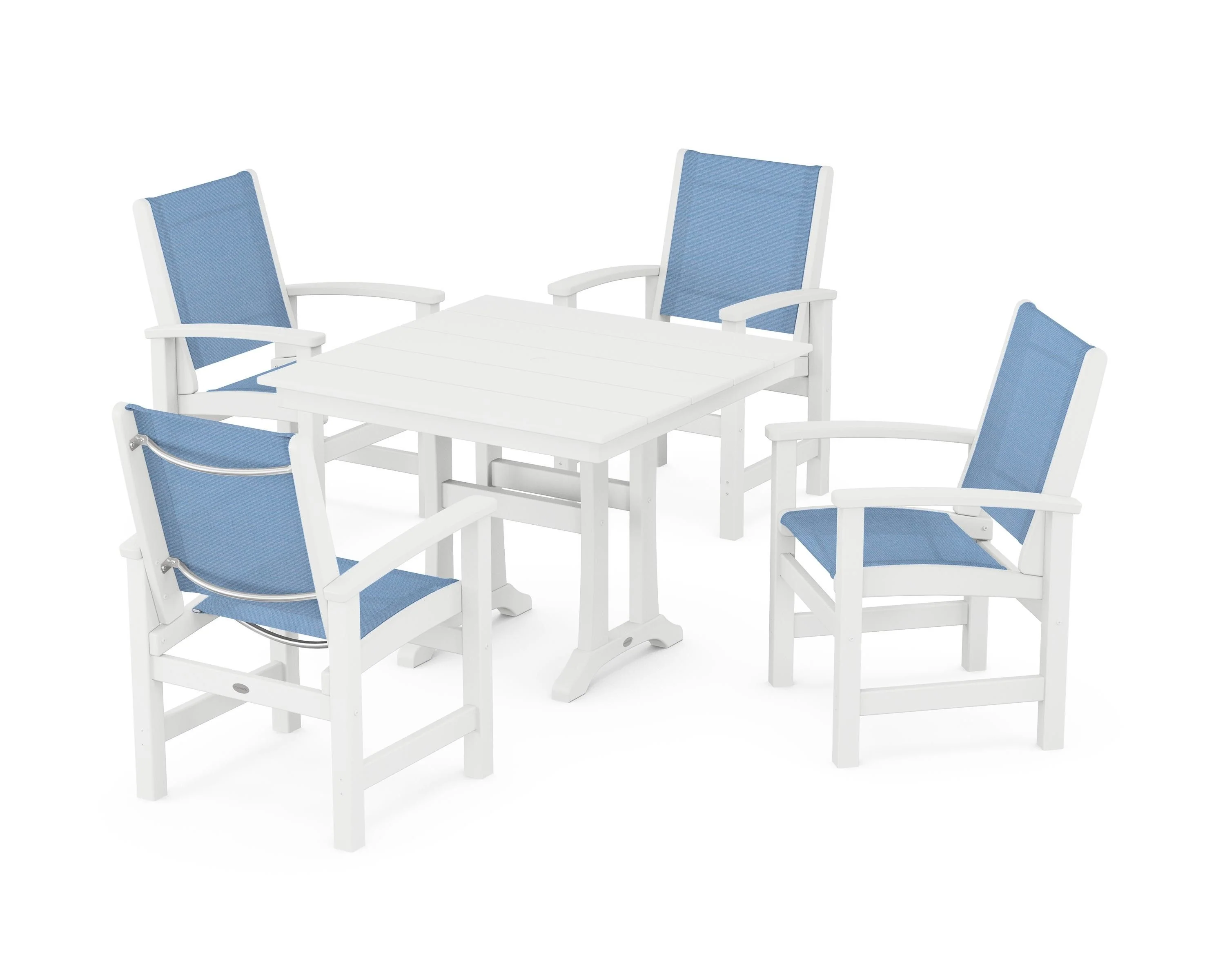 Coastal 5-Piece Farmhouse Dining Set With Trestle Legs - Image 94