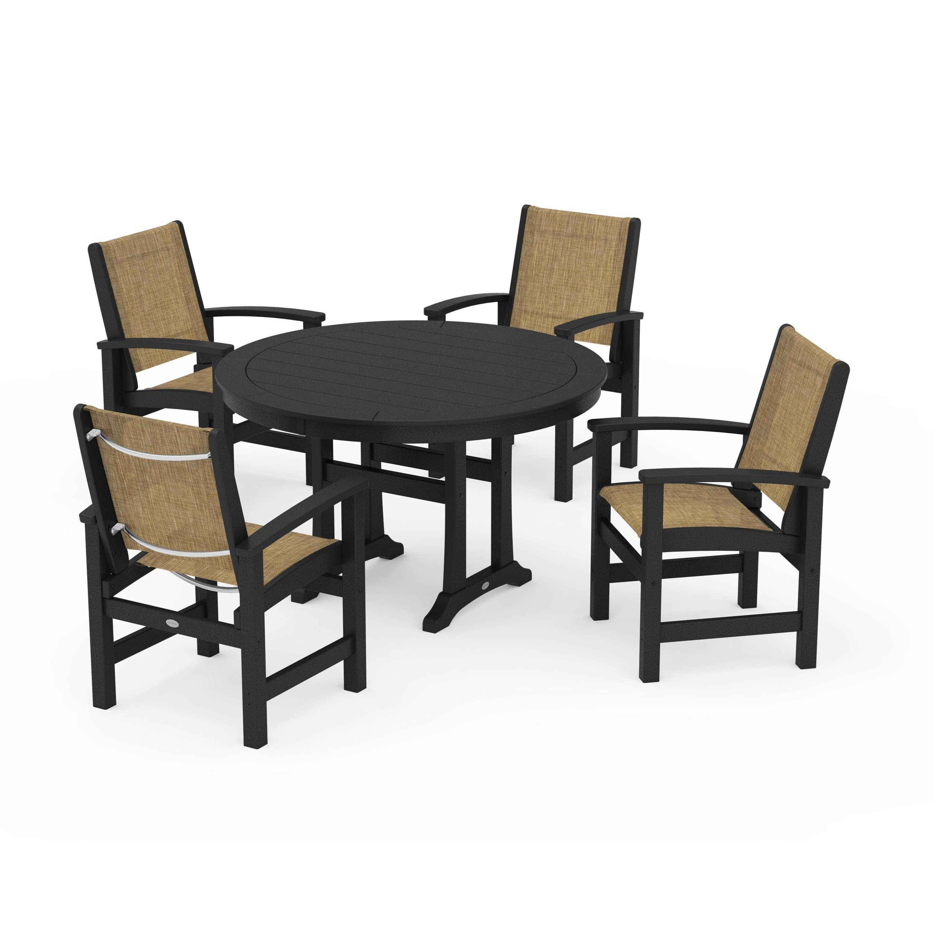 Coastal 5-Piece Round Dining Set with Trestle Legs - Image 10