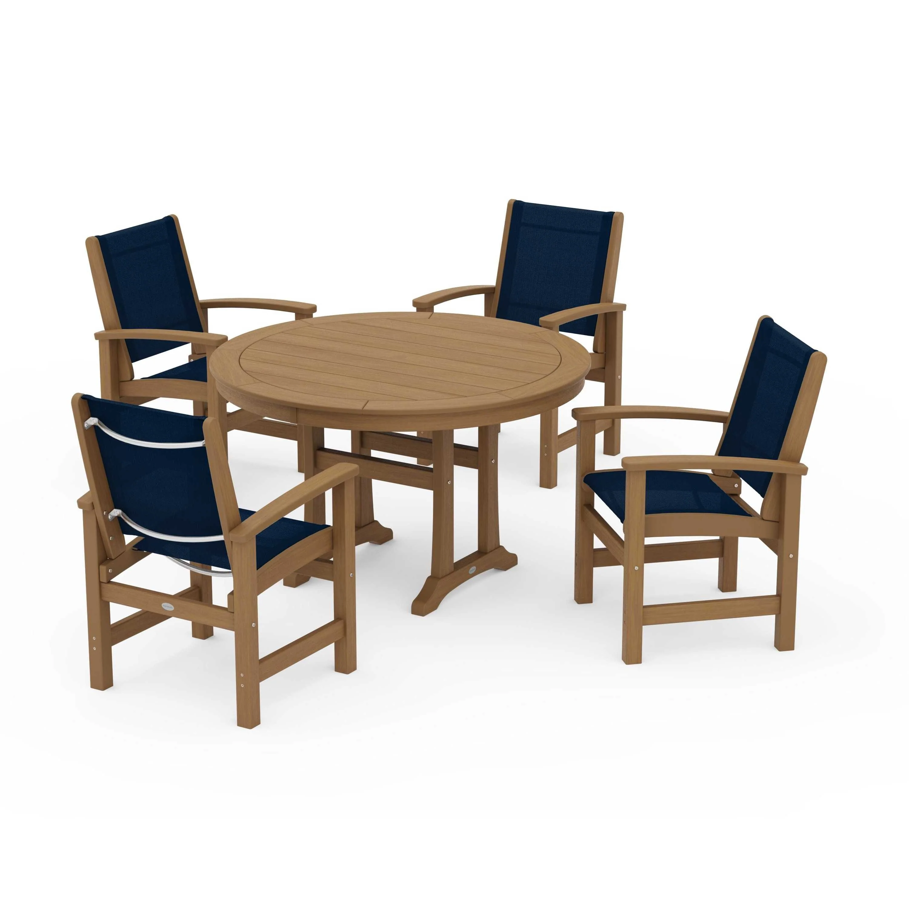 Coastal 5-Piece Round Dining Set with Trestle Legs - Image 100