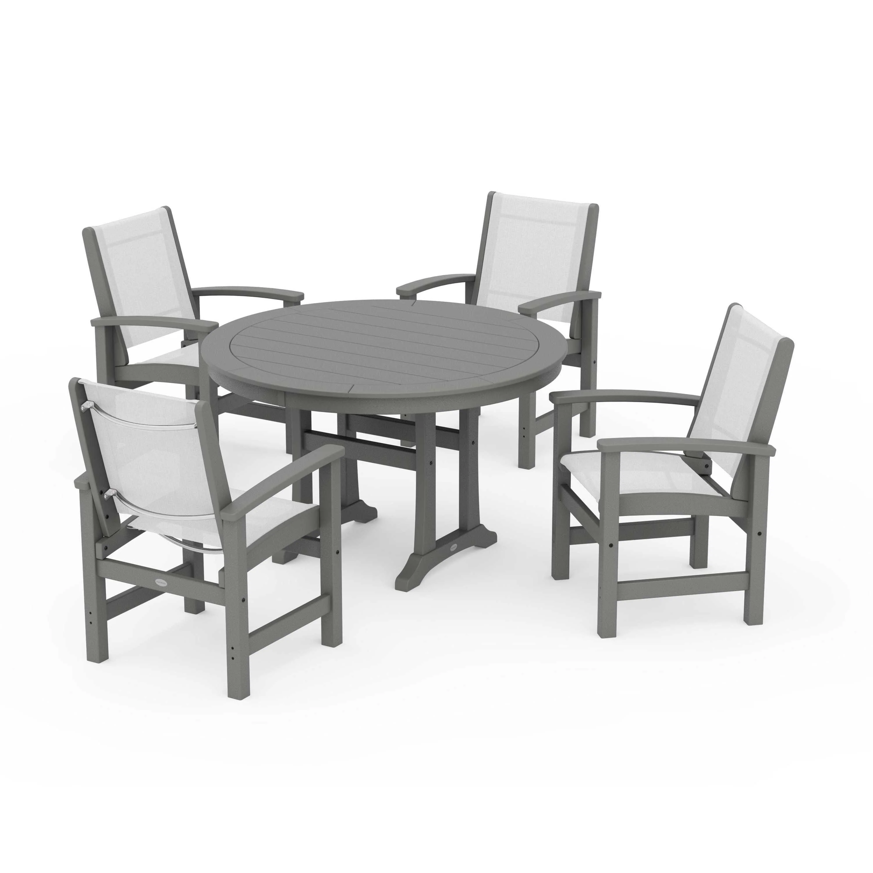 Coastal 5-Piece Round Dining Set with Trestle Legs - Image 101