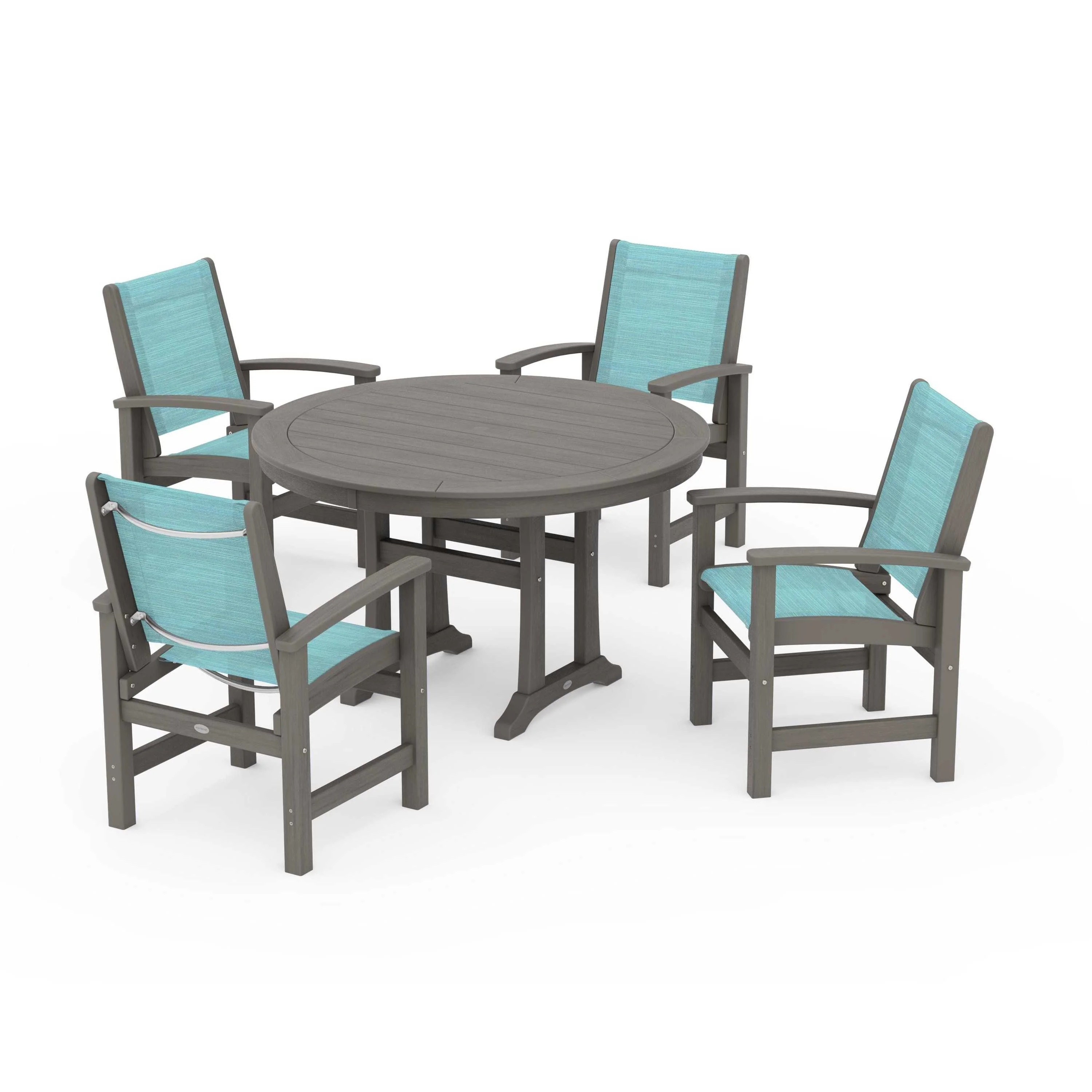 Coastal 5-Piece Round Dining Set with Trestle Legs - Image 102