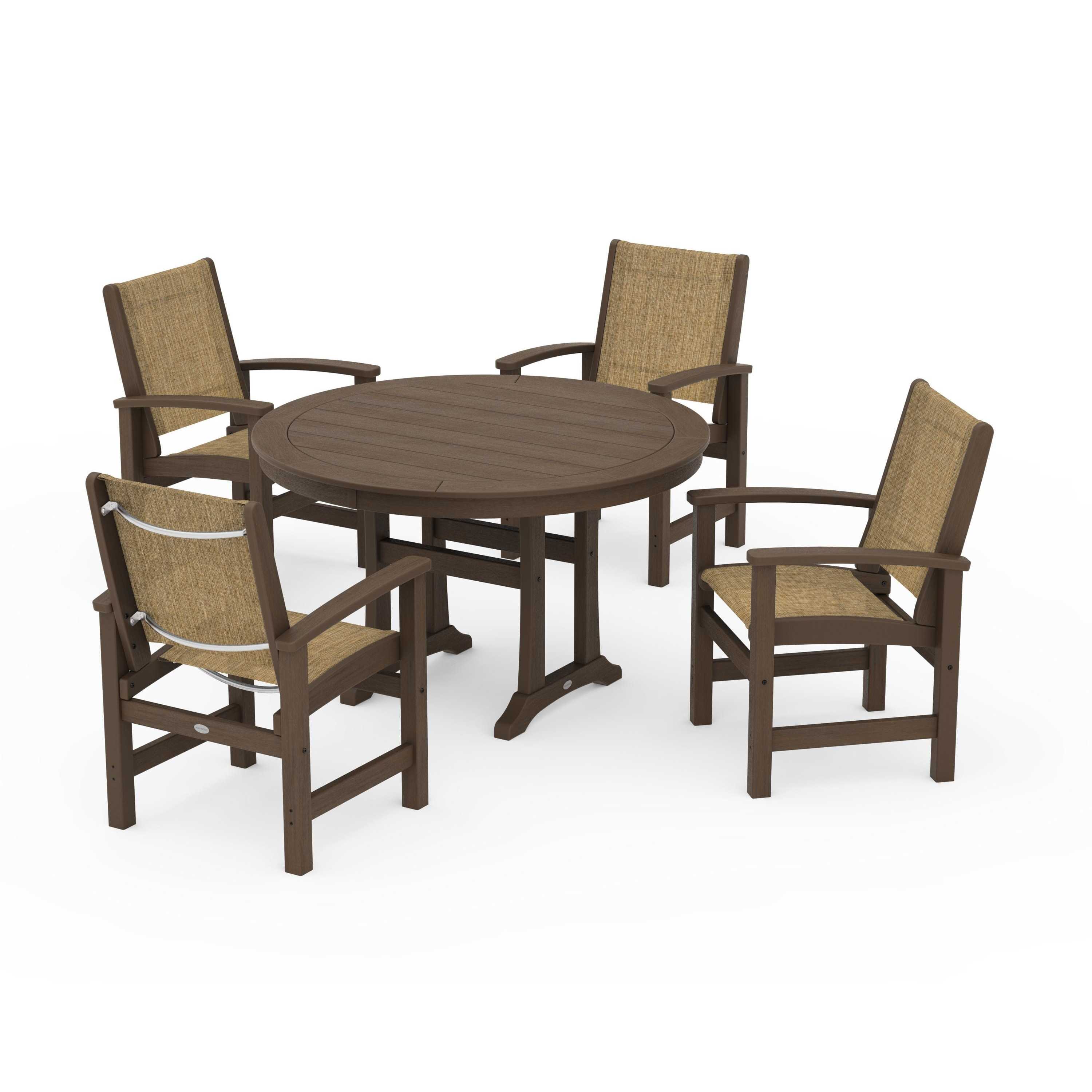 Coastal 5-Piece Round Dining Set with Trestle Legs - Image 103