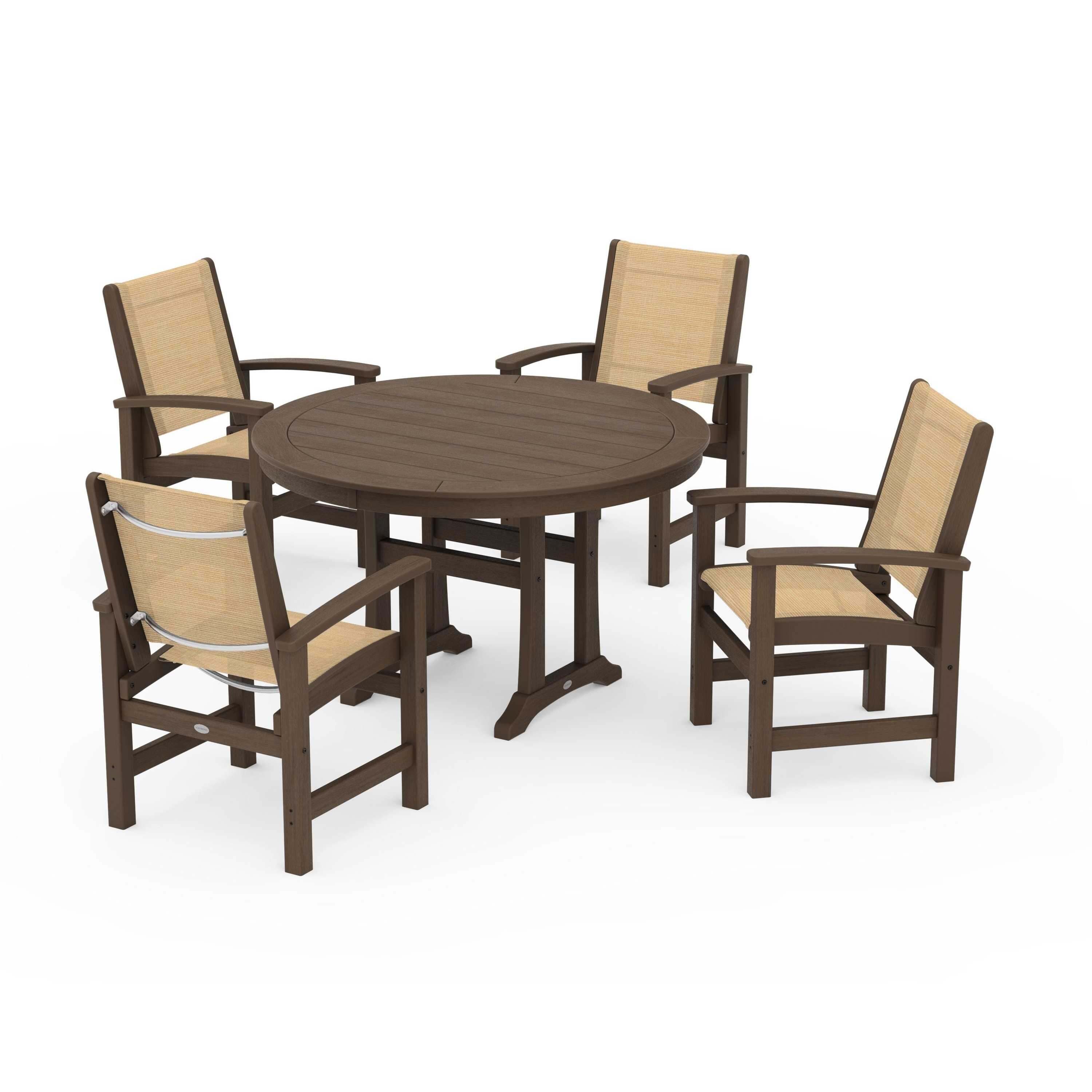Coastal 5-Piece Round Dining Set with Trestle Legs - Image 106