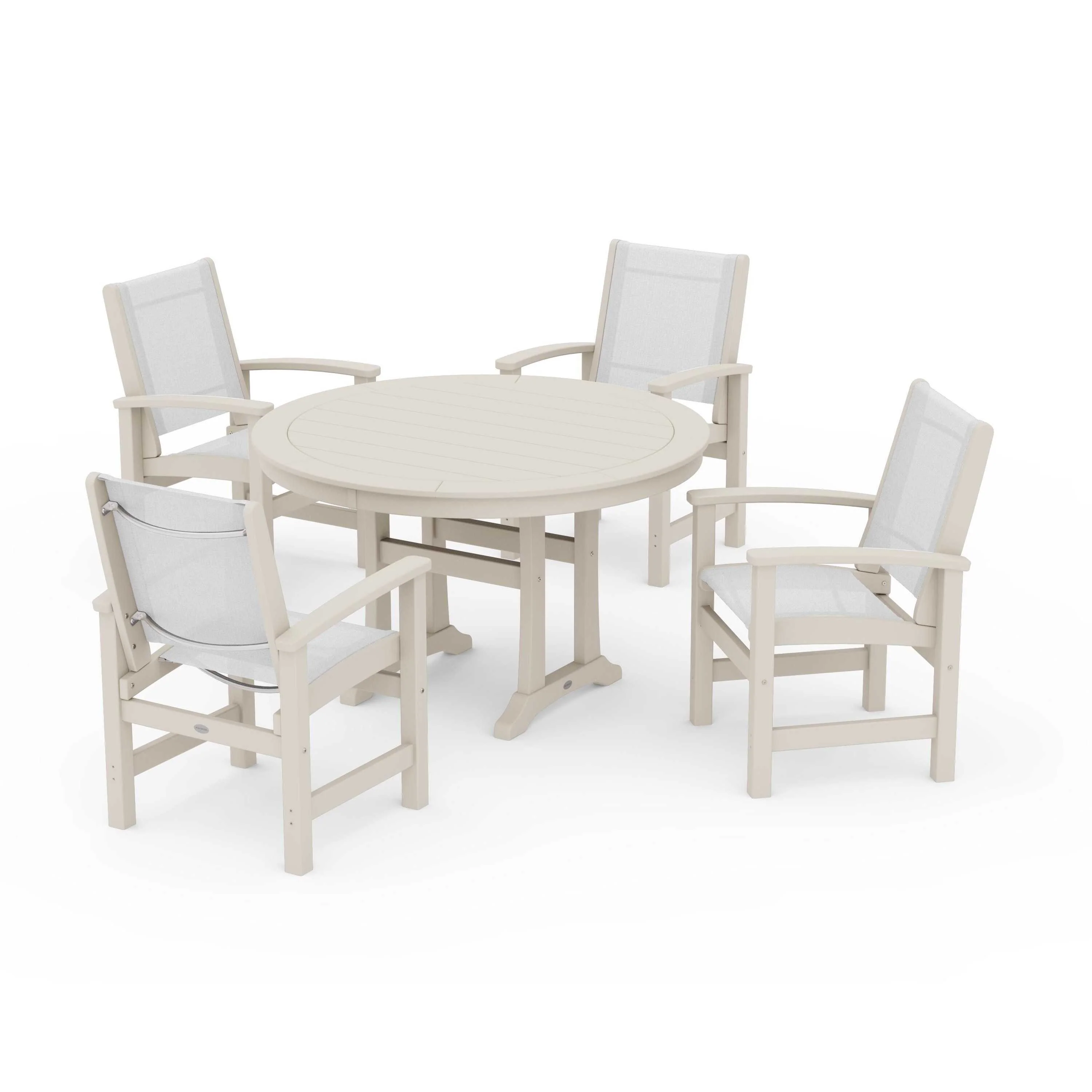Coastal 5-Piece Round Dining Set with Trestle Legs - Image 108