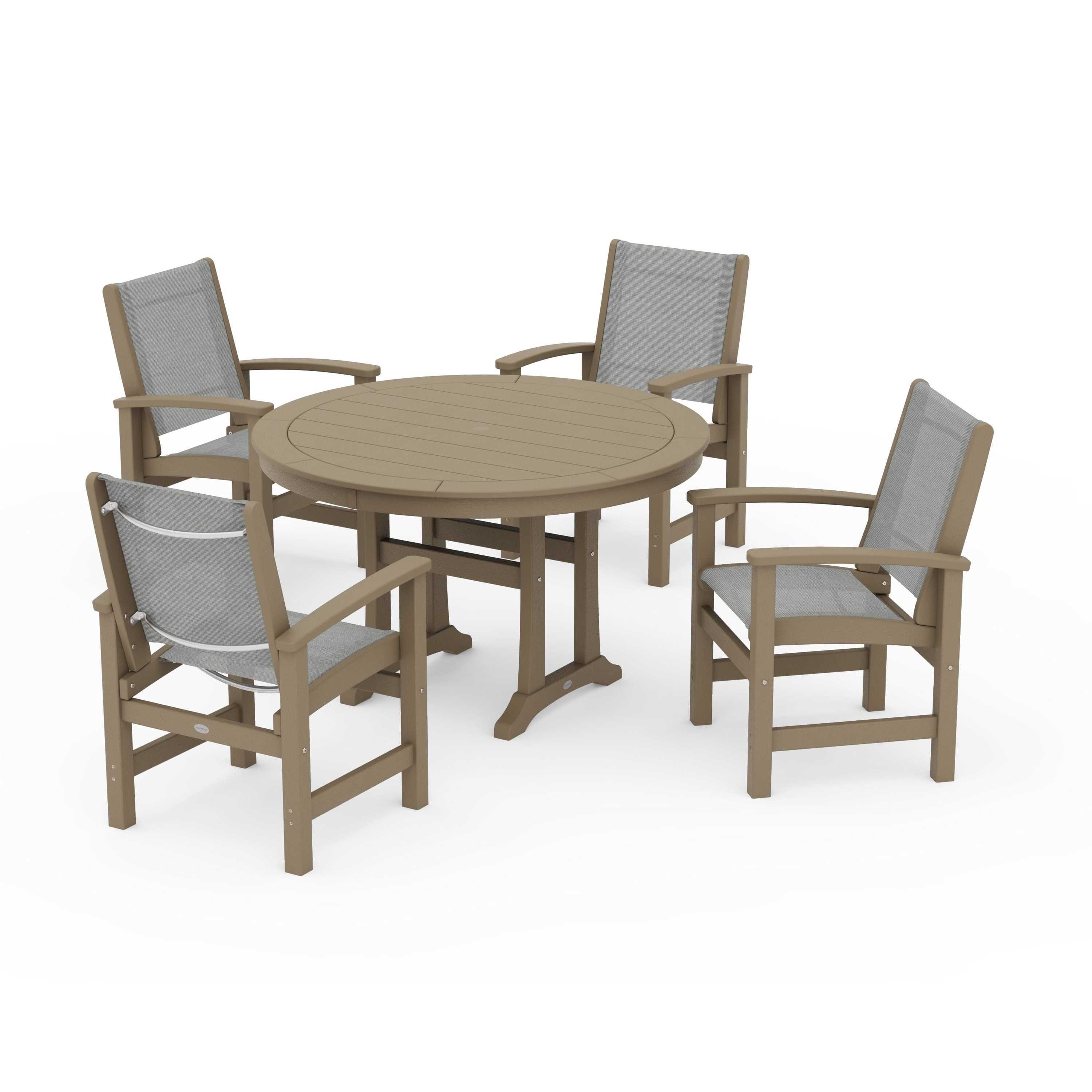 Coastal 5-Piece Round Dining Set with Trestle Legs - Image 109