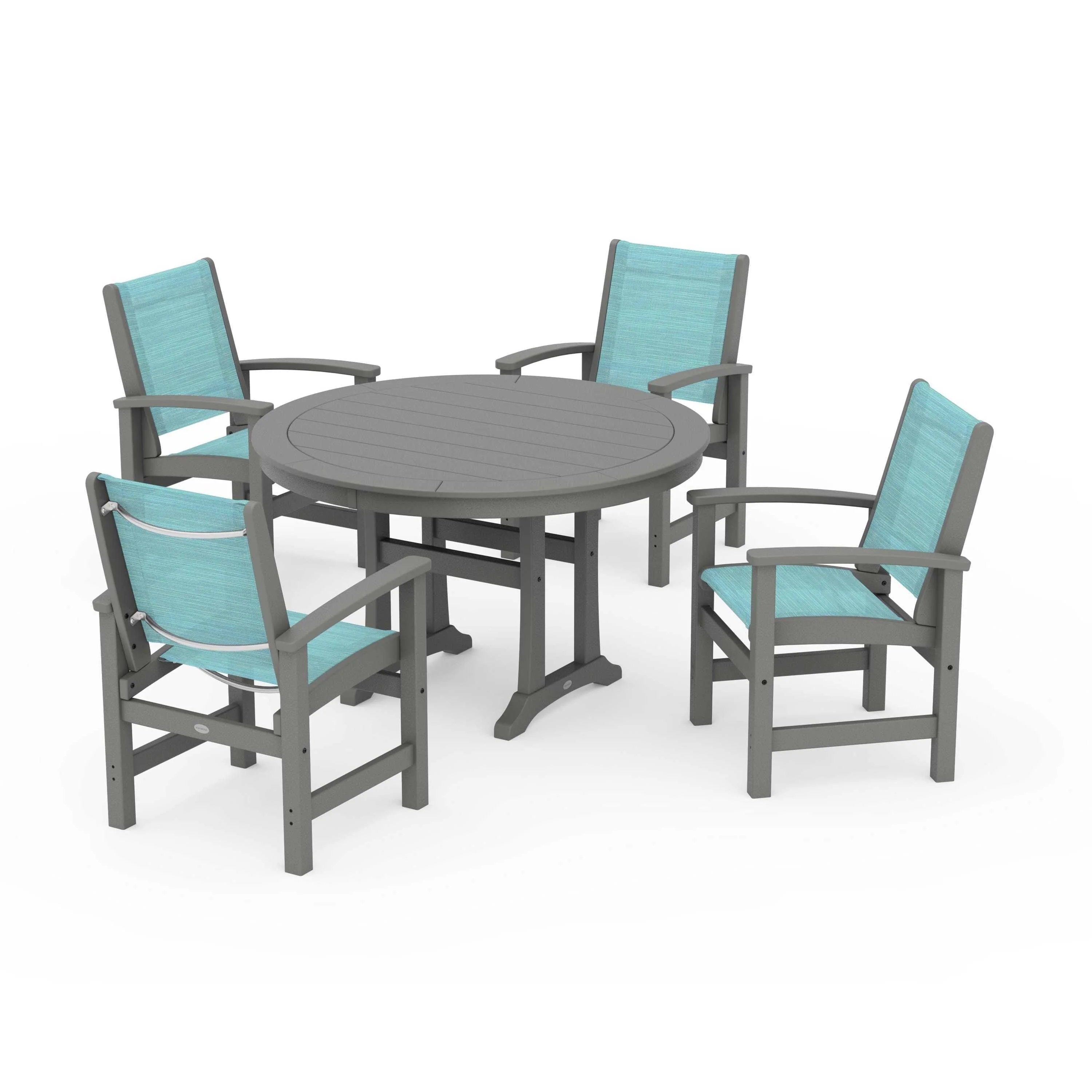Coastal 5-Piece Round Dining Set with Trestle Legs - Image 11