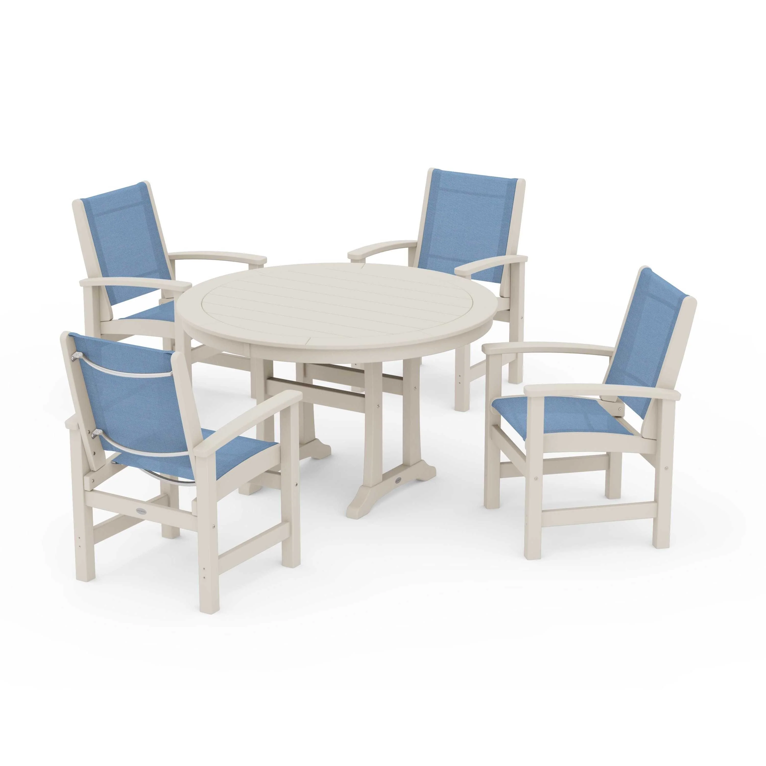 Coastal 5-Piece Round Dining Set with Trestle Legs - Image 110