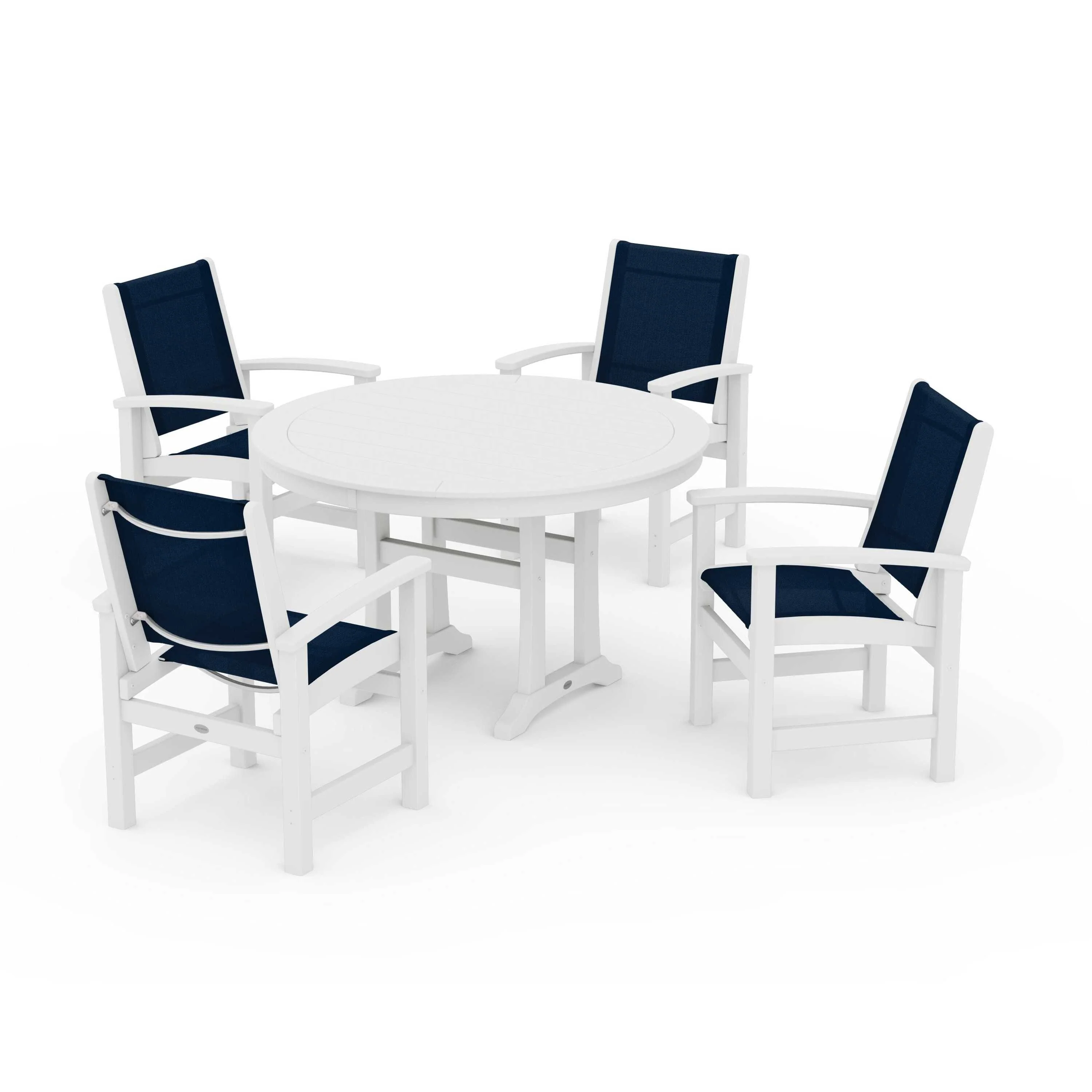 Coastal 5-Piece Round Dining Set with Trestle Legs - Image 112