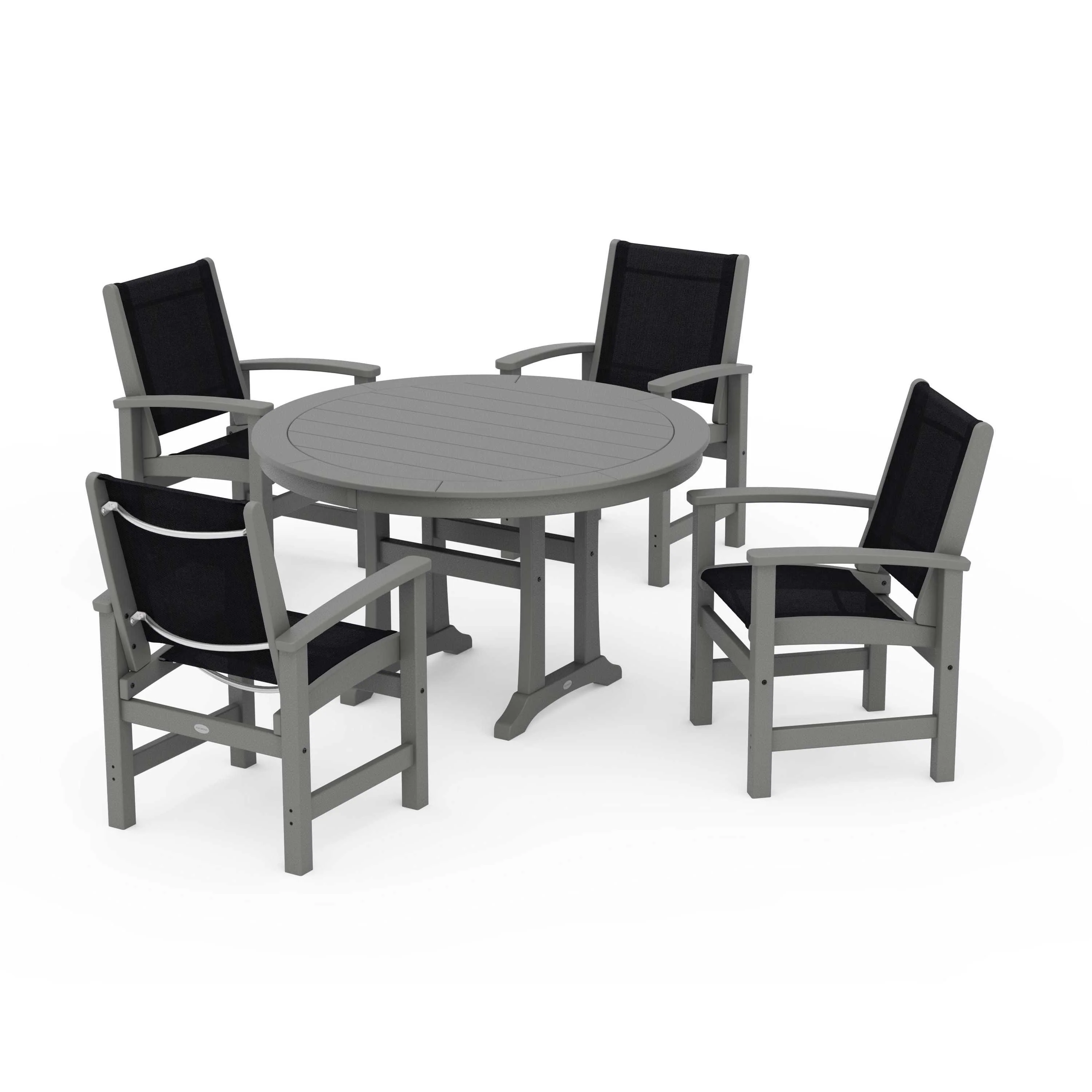 Coastal 5-Piece Round Dining Set with Trestle Legs - Image 114