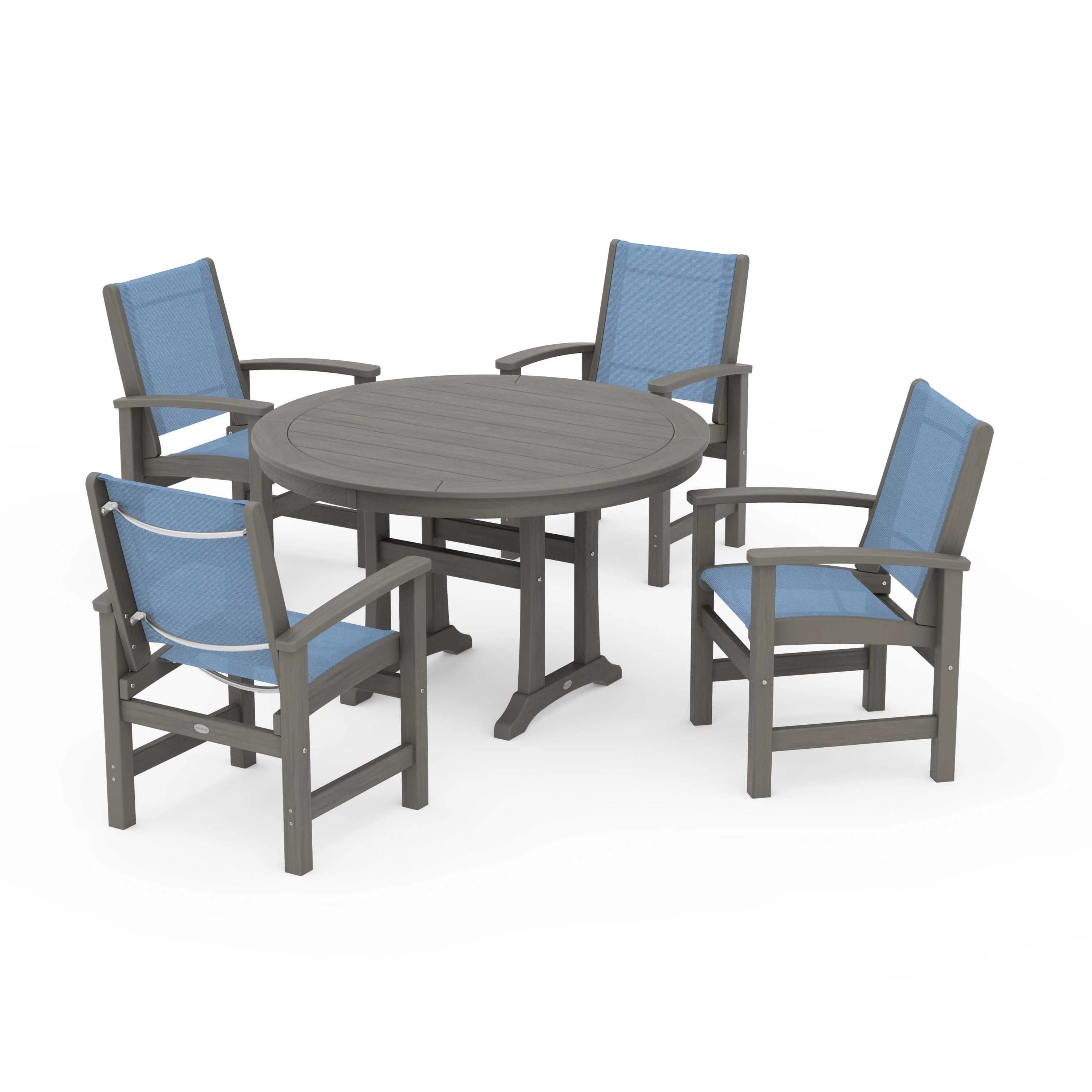 Coastal 5-Piece Round Dining Set with Trestle Legs - Image 116