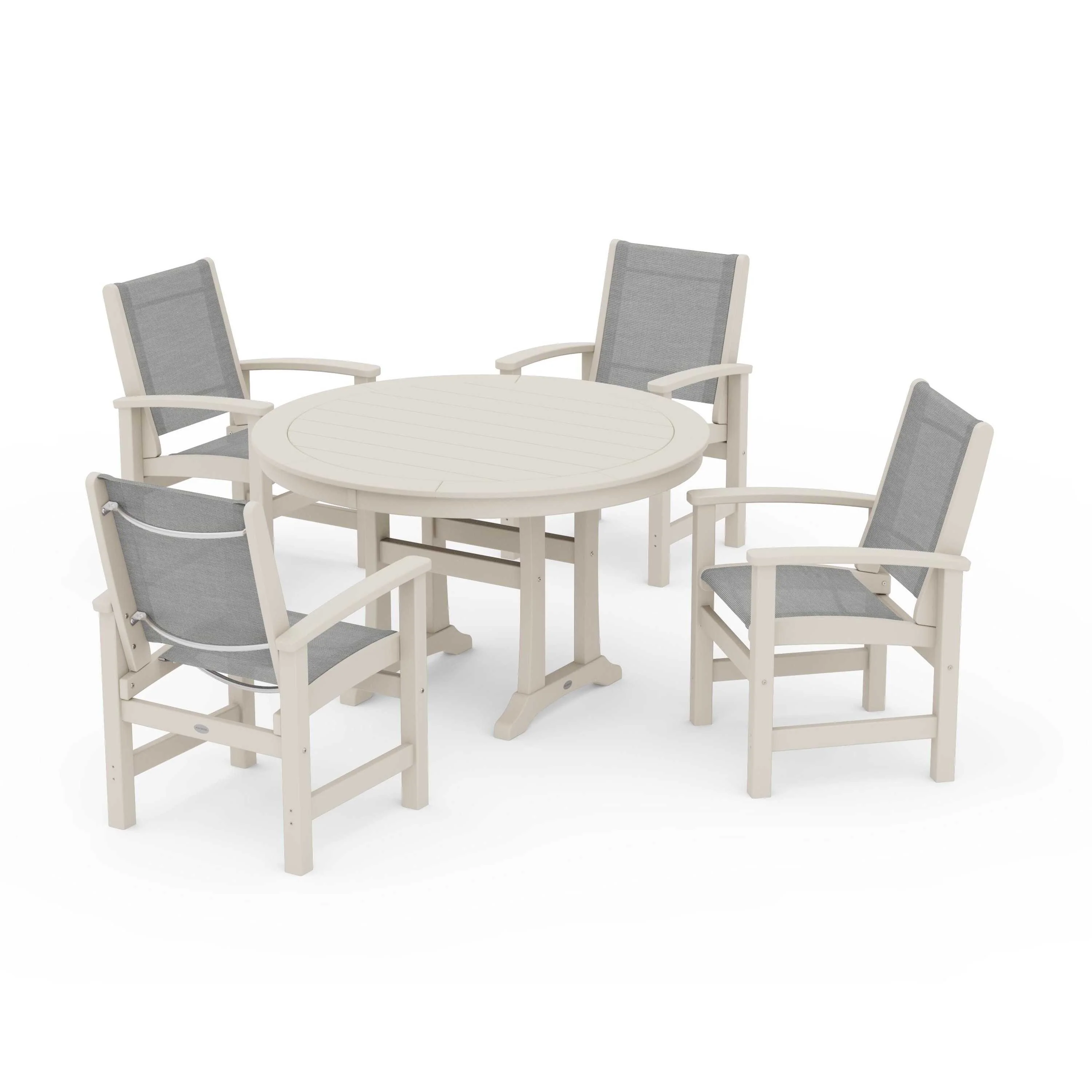 Coastal 5-Piece Round Dining Set with Trestle Legs - Image 117