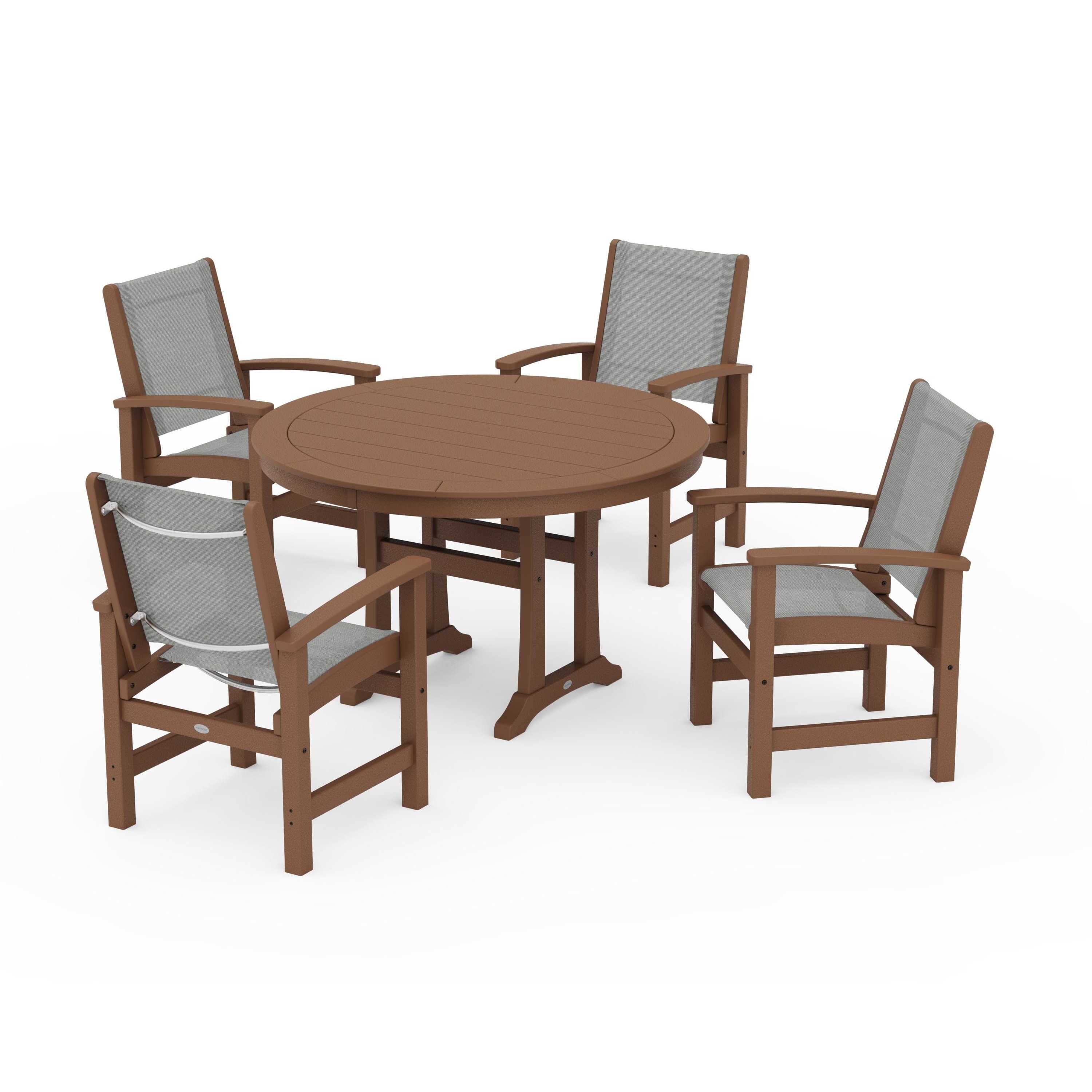 Coastal 5-Piece Round Dining Set with Trestle Legs - Image 122