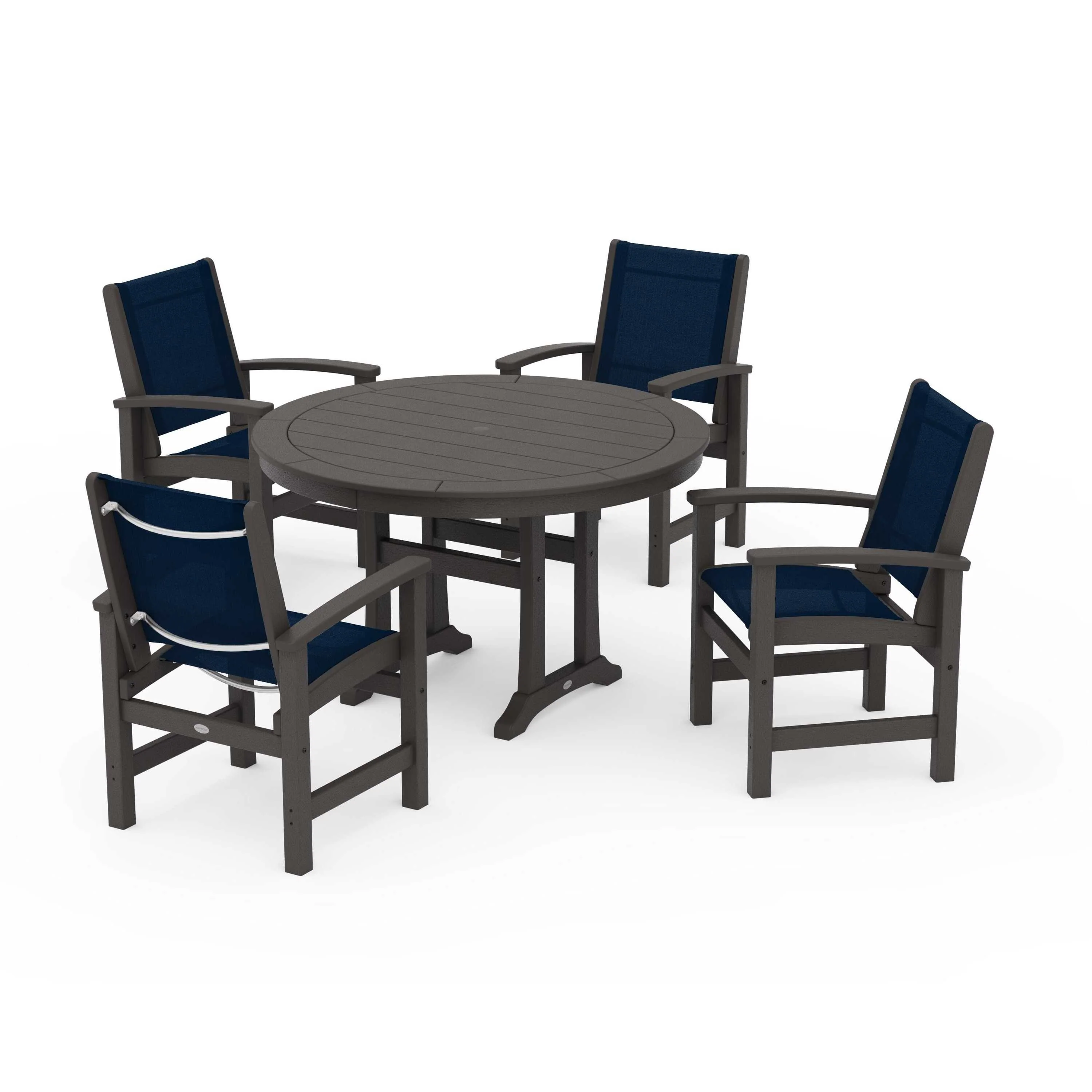 Coastal 5-Piece Round Dining Set with Trestle Legs - Image 123