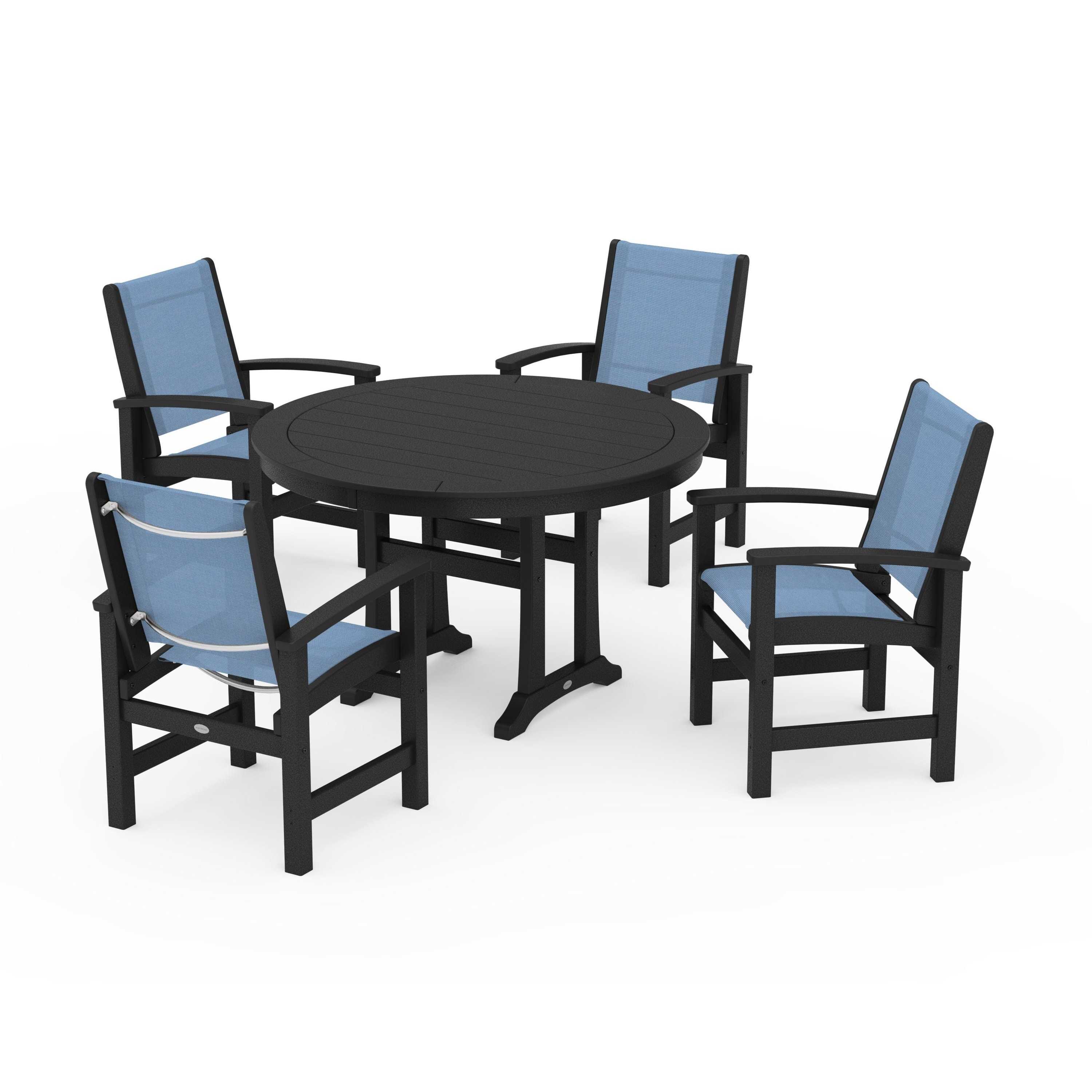 Coastal 5-Piece Round Dining Set with Trestle Legs - Image 125