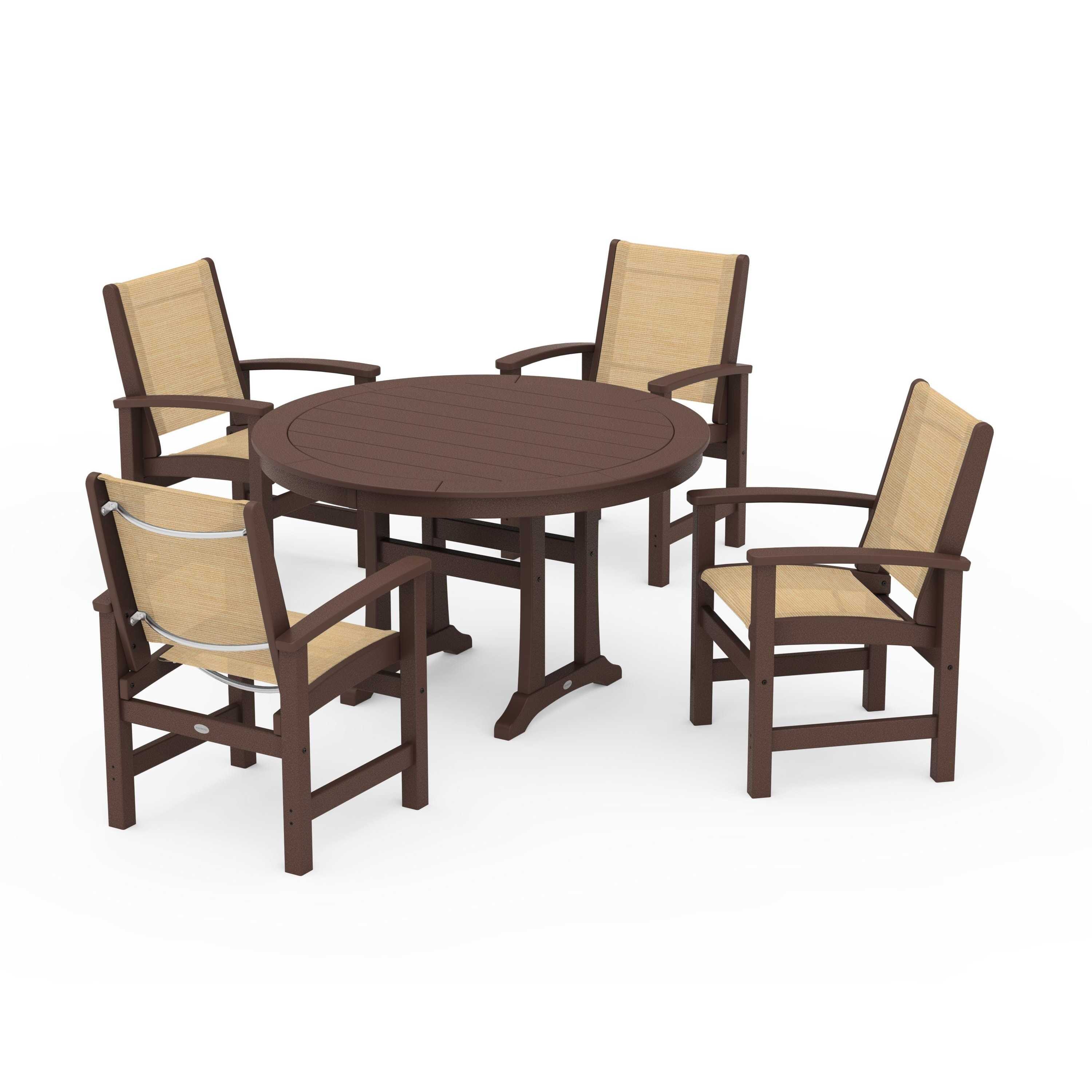 Coastal 5-Piece Round Dining Set with Trestle Legs - Image 126