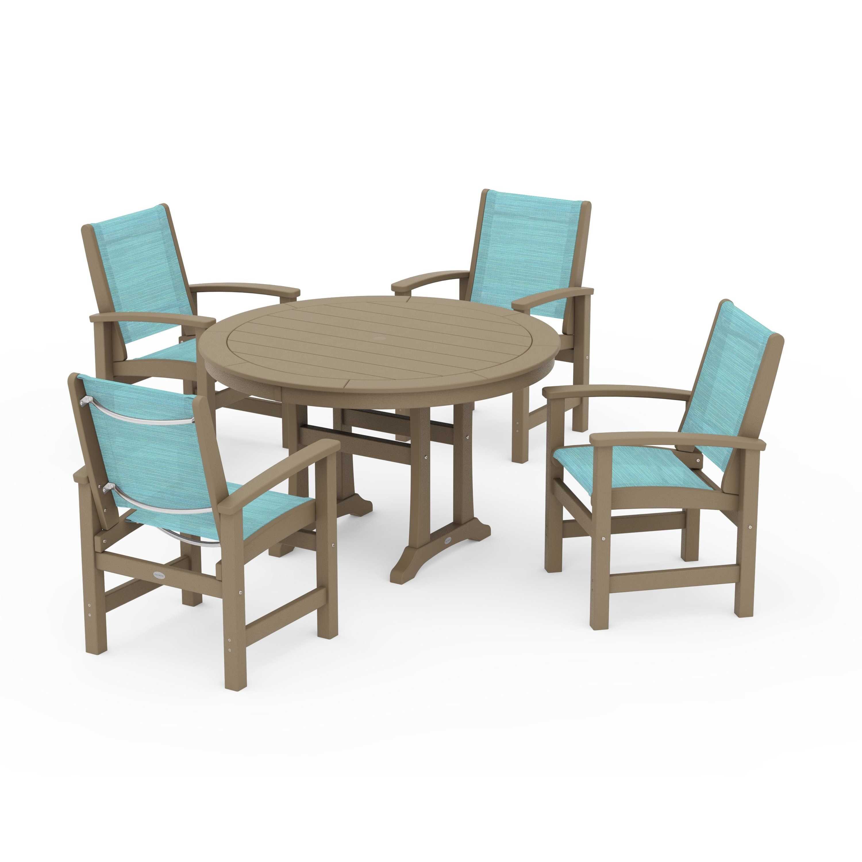 Coastal 5-Piece Round Dining Set with Trestle Legs - Image 128