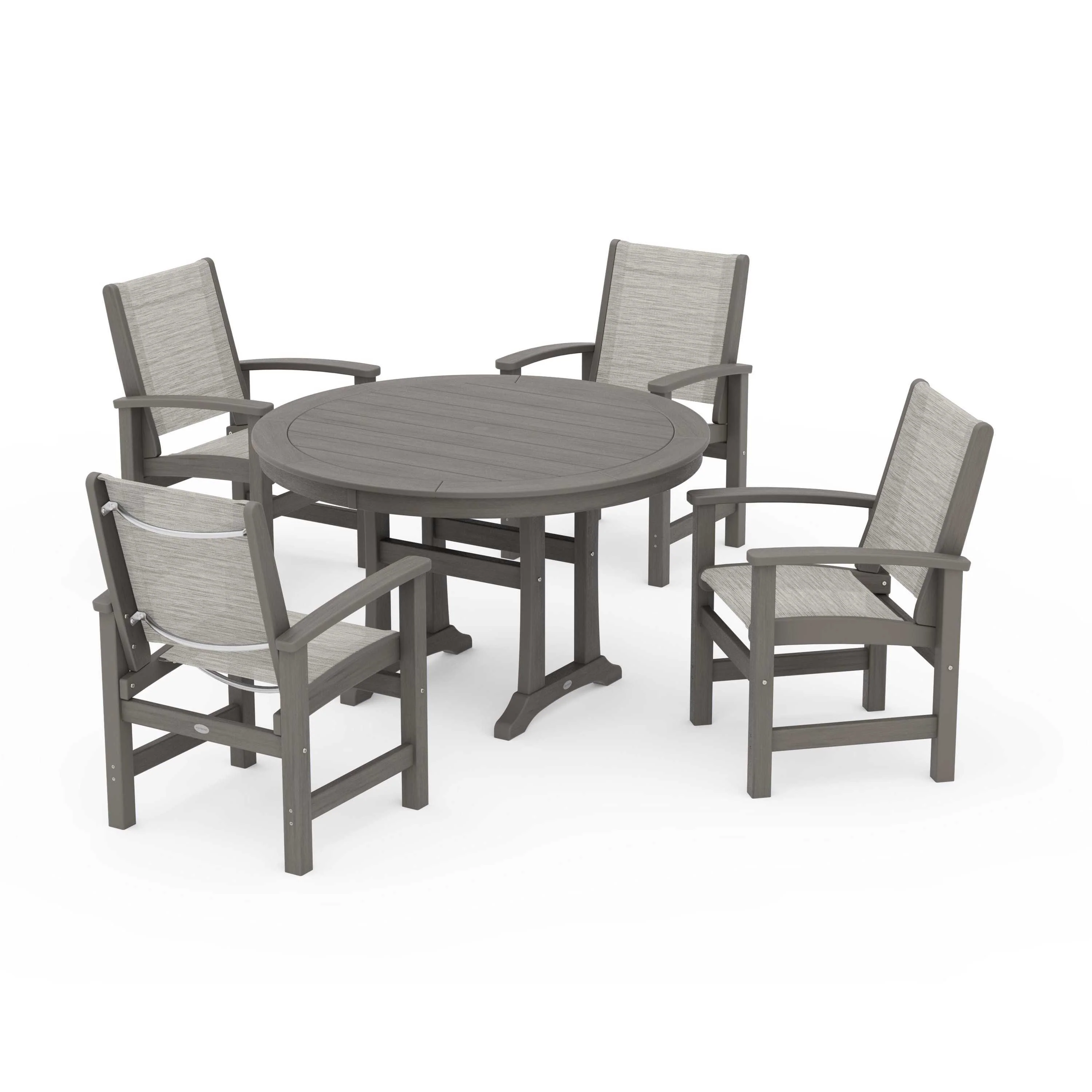 Coastal 5-Piece Round Dining Set with Trestle Legs - Image 129