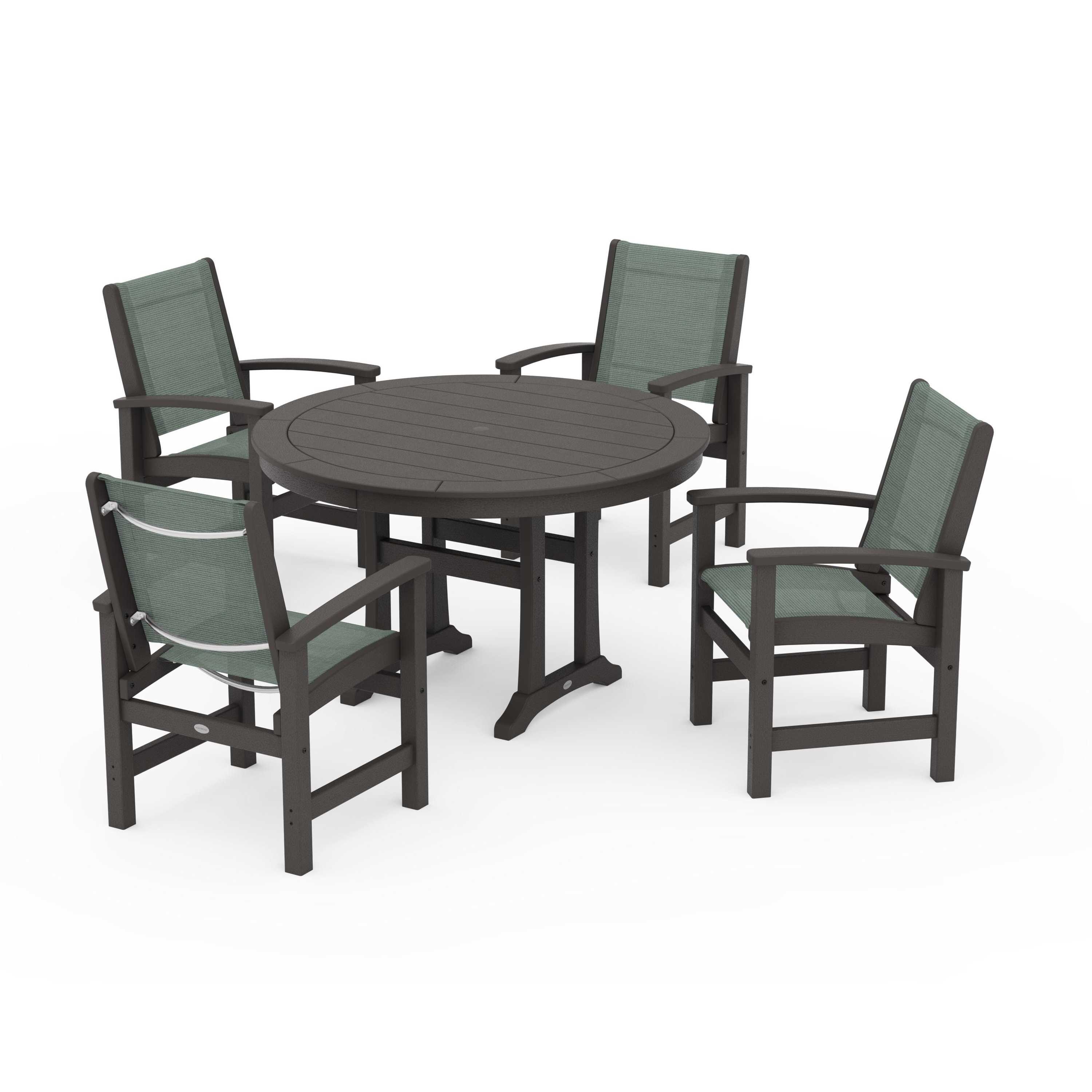 Coastal 5-Piece Round Dining Set with Trestle Legs - Image 130