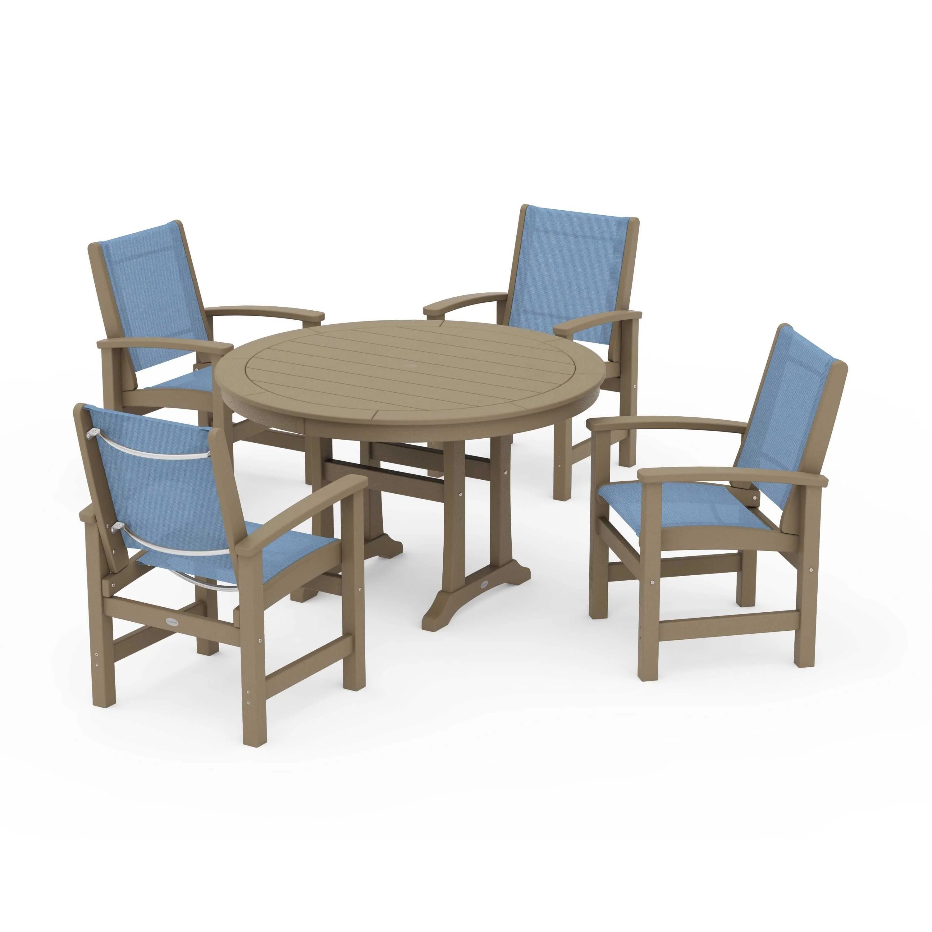 Coastal 5-Piece Round Dining Set with Trestle Legs - Image 131
