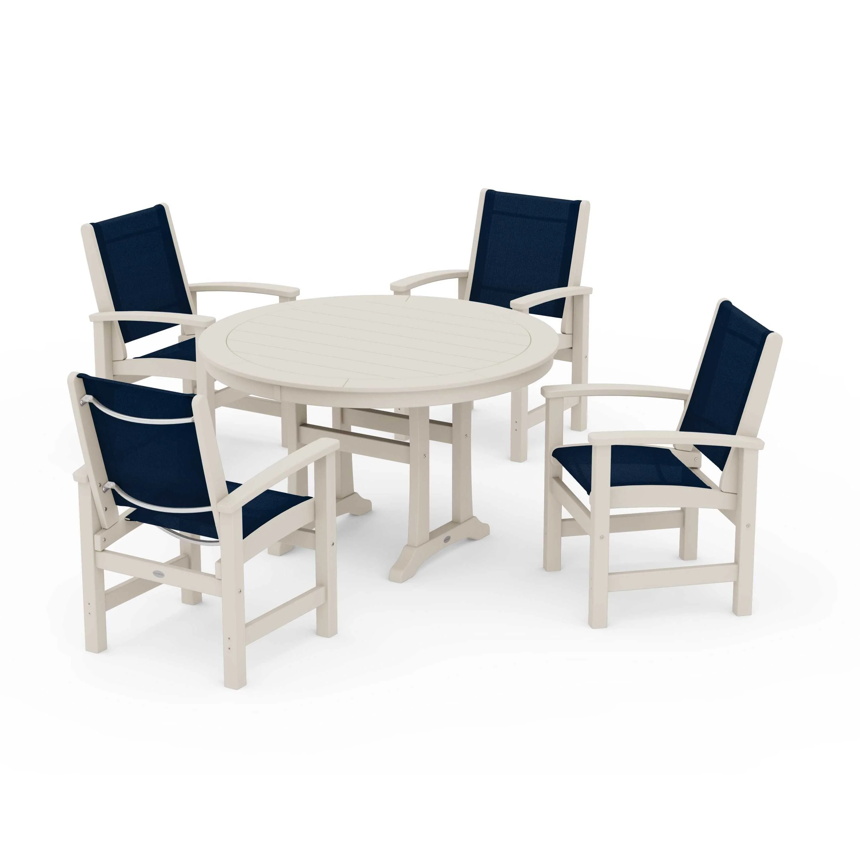 Coastal 5-Piece Round Dining Set with Trestle Legs - Image 132