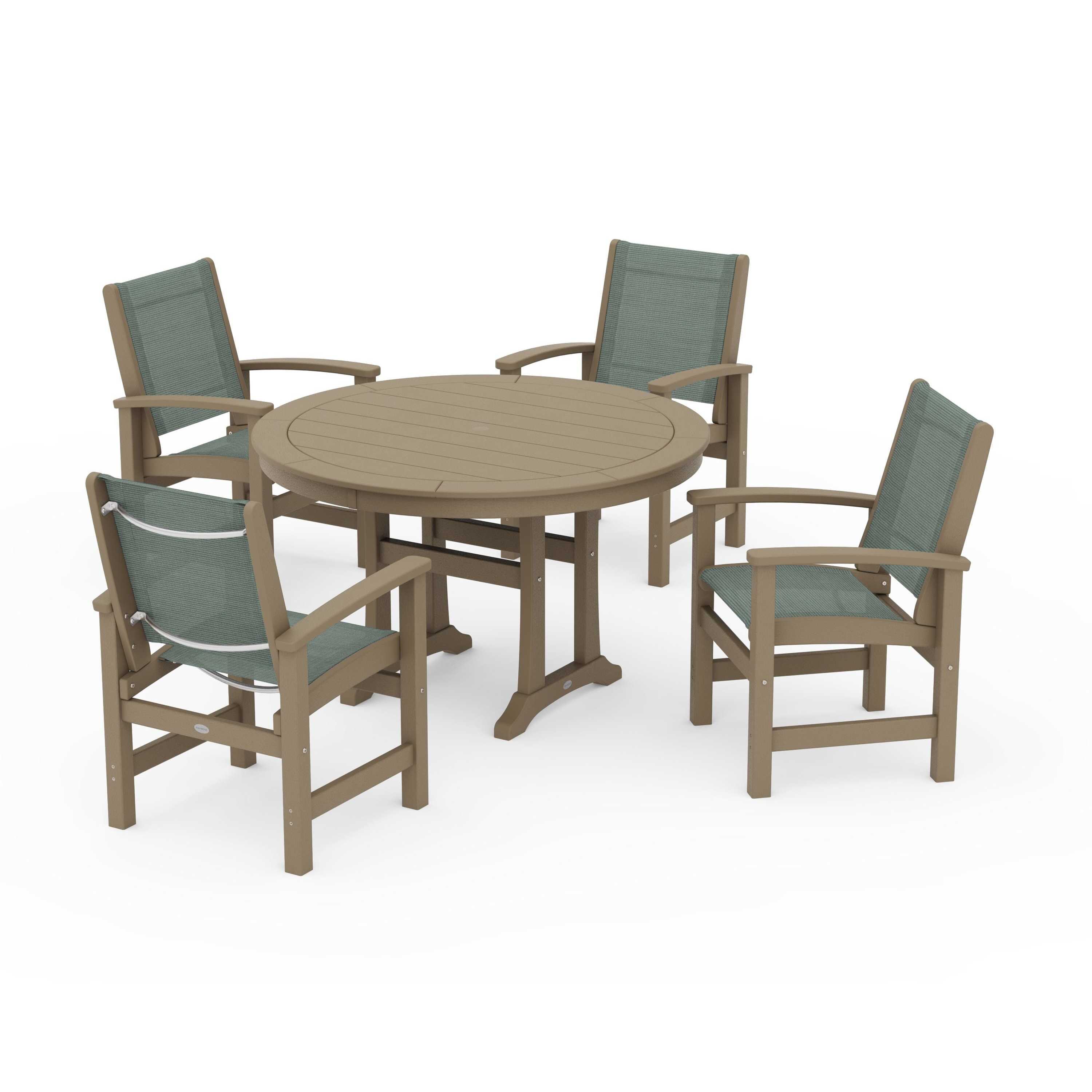 Coastal 5-Piece Round Dining Set with Trestle Legs - Image 134