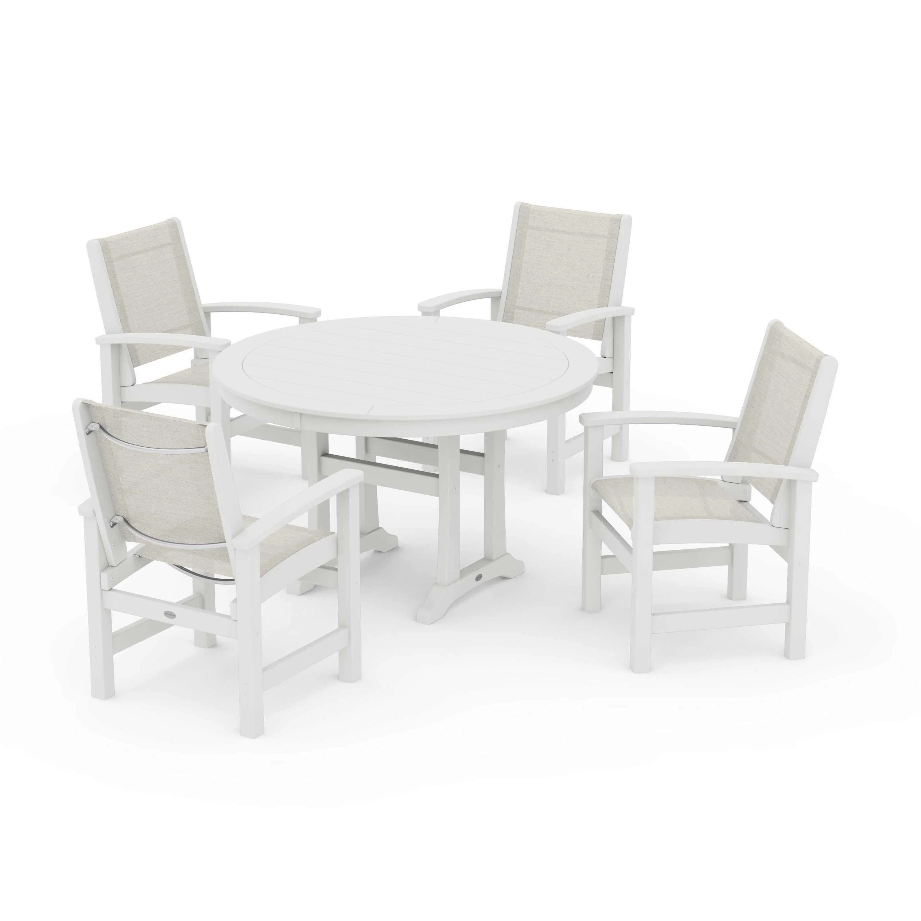 Coastal 5-Piece Round Dining Set with Trestle Legs - Image 137