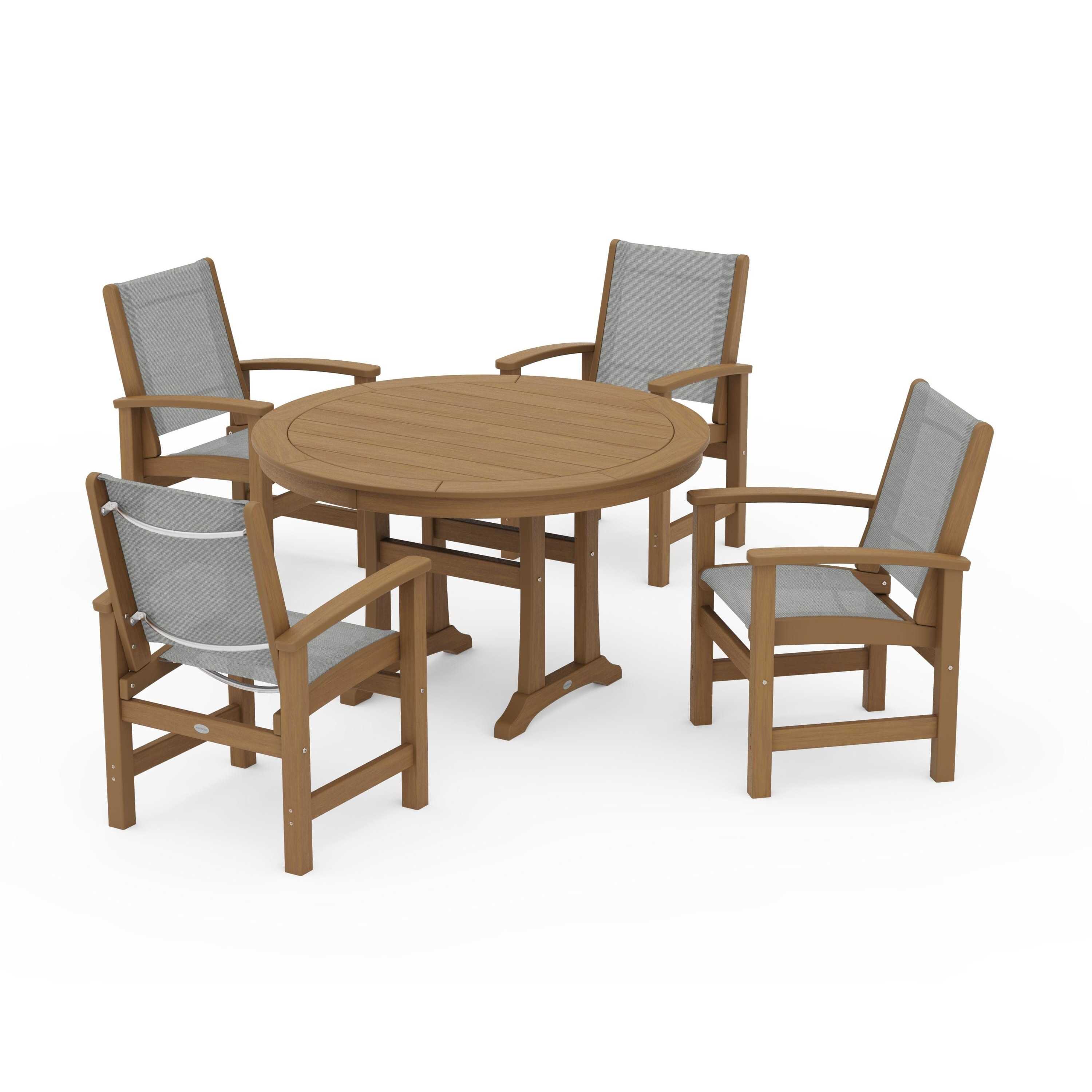 Coastal 5-Piece Round Dining Set with Trestle Legs - Image 138