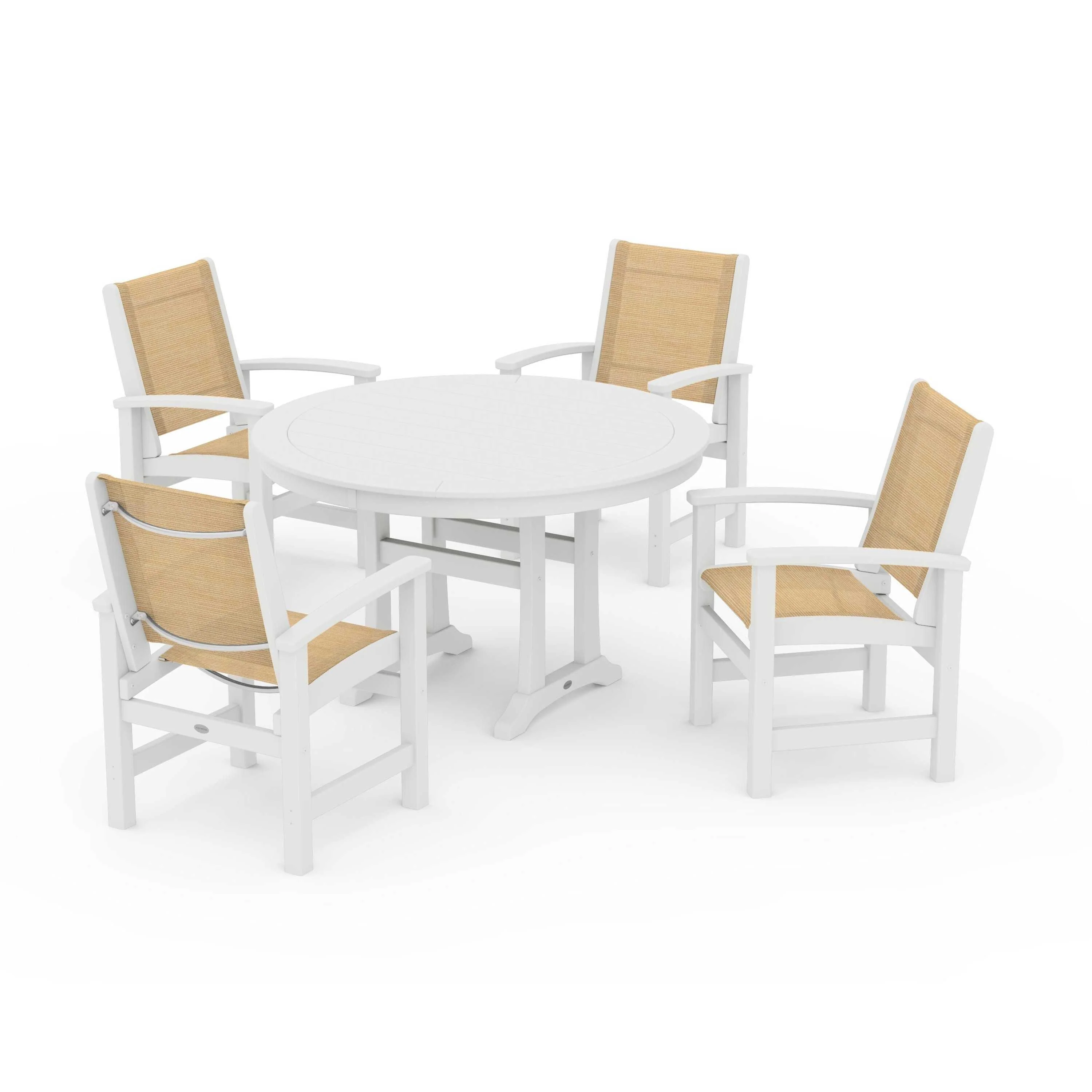 Coastal 5-Piece Round Dining Set with Trestle Legs - Image 140