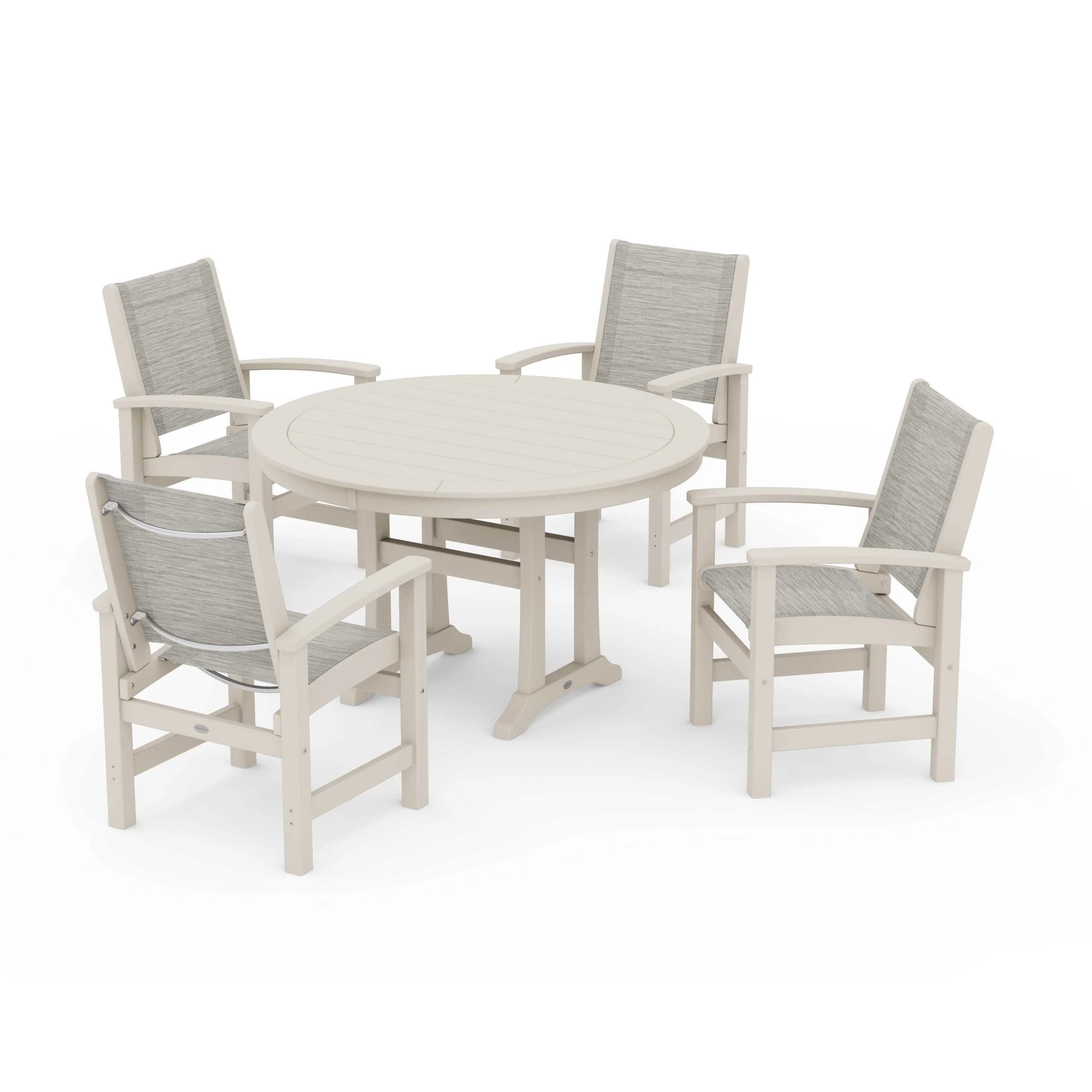 Coastal 5-Piece Round Dining Set with Trestle Legs - Image 141