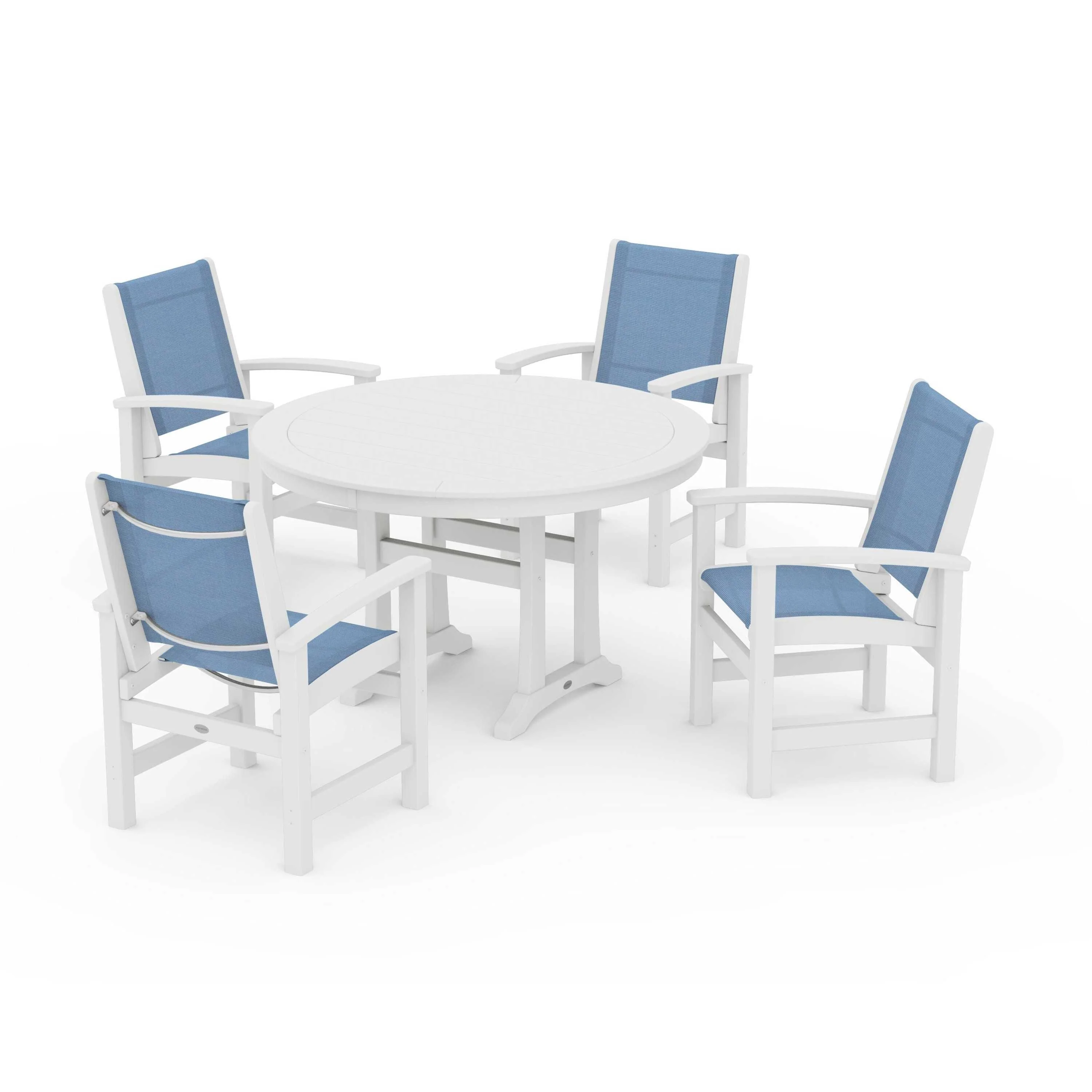 Coastal 5-Piece Round Dining Set with Trestle Legs - Image 143