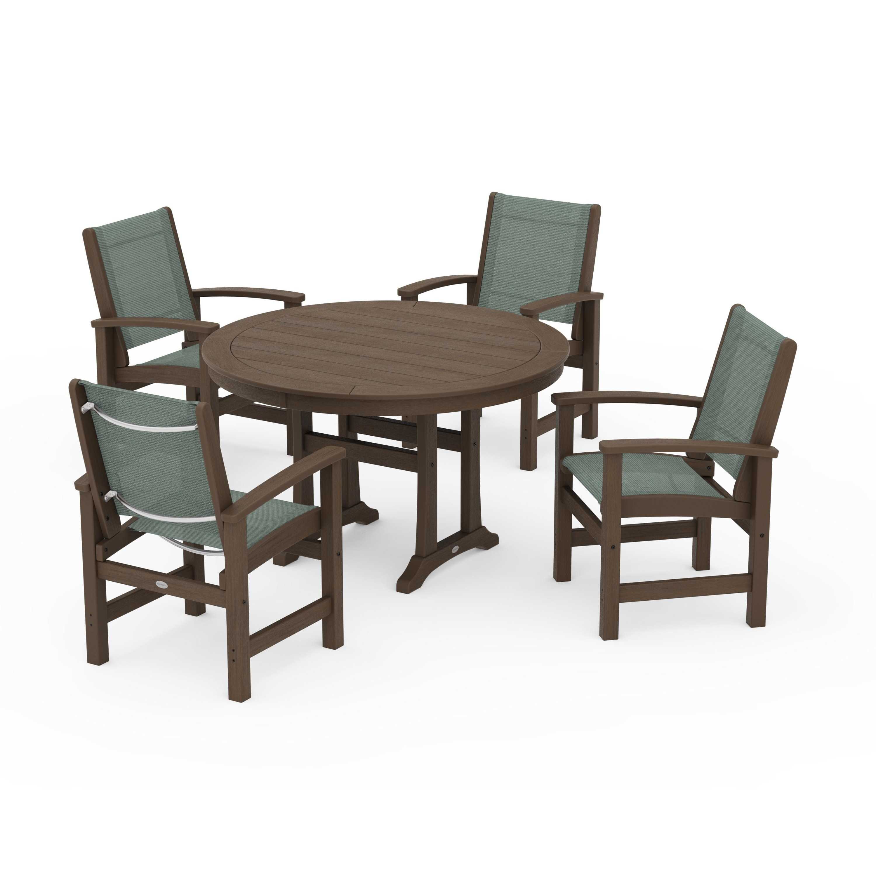 Coastal 5-Piece Round Dining Set with Trestle Legs - Image 145