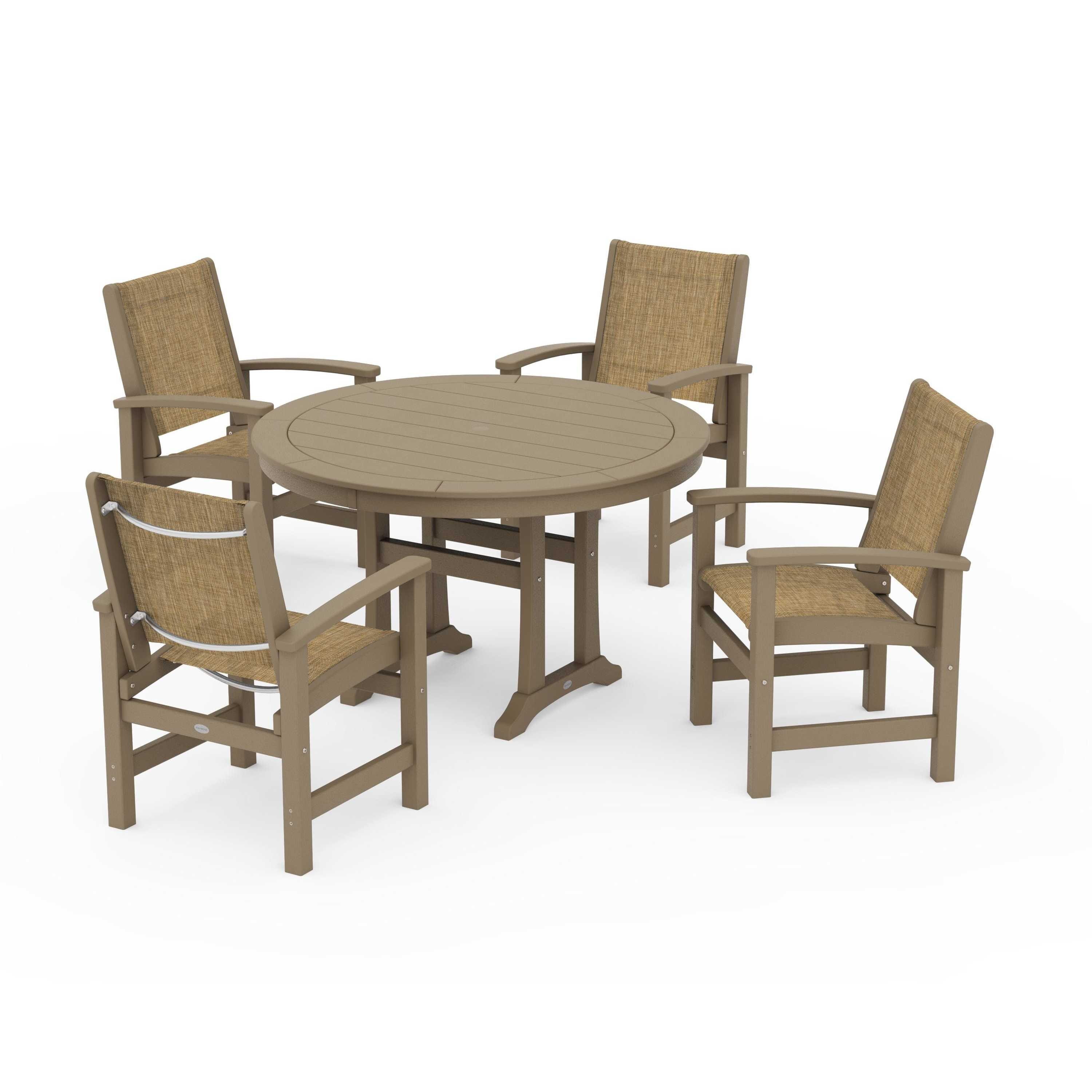 Coastal 5-Piece Round Dining Set with Trestle Legs - Image 15