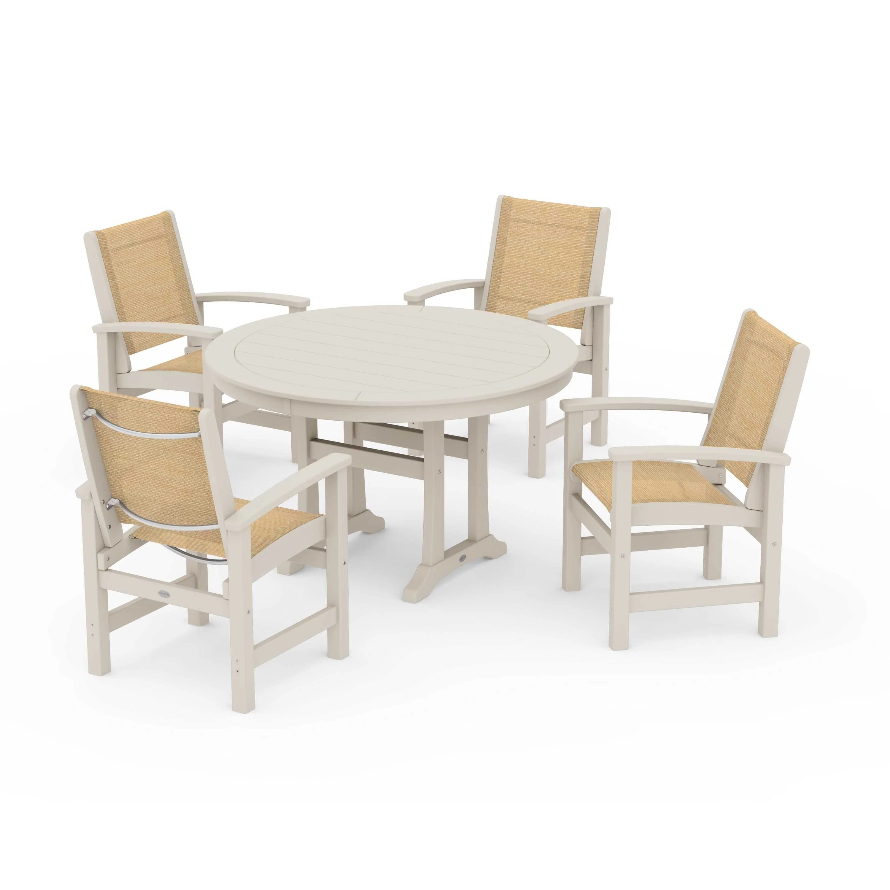 Coastal 5-Piece Round Dining Set with Trestle Legs - Image 16