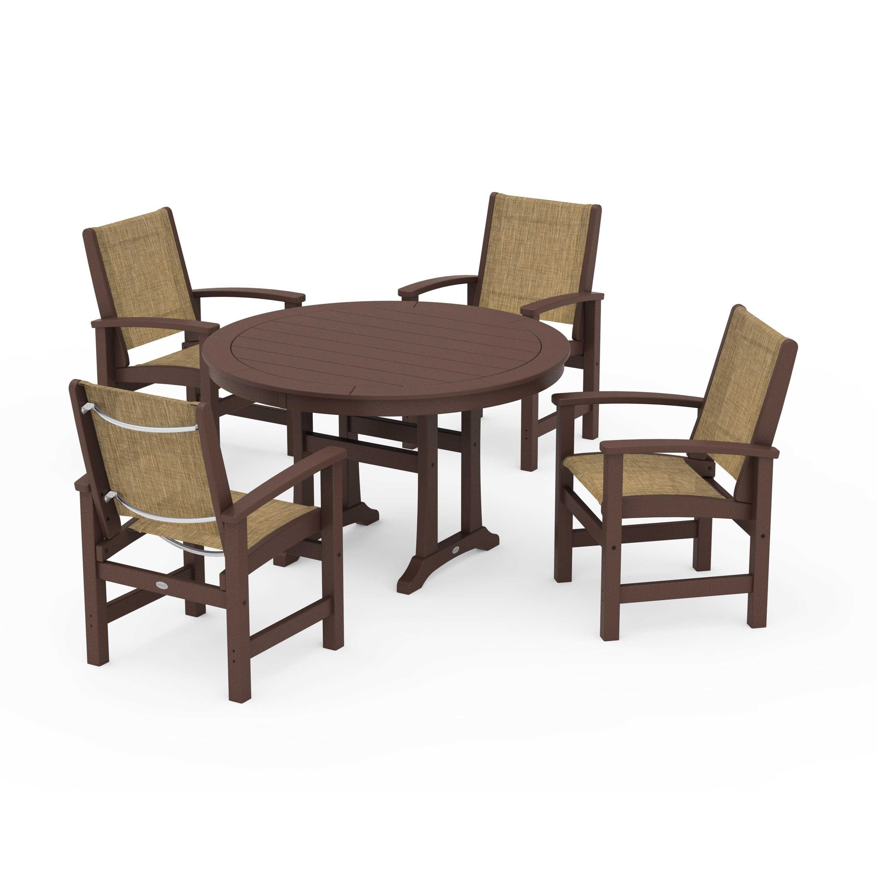 Coastal 5-Piece Round Dining Set with Trestle Legs - Image 17