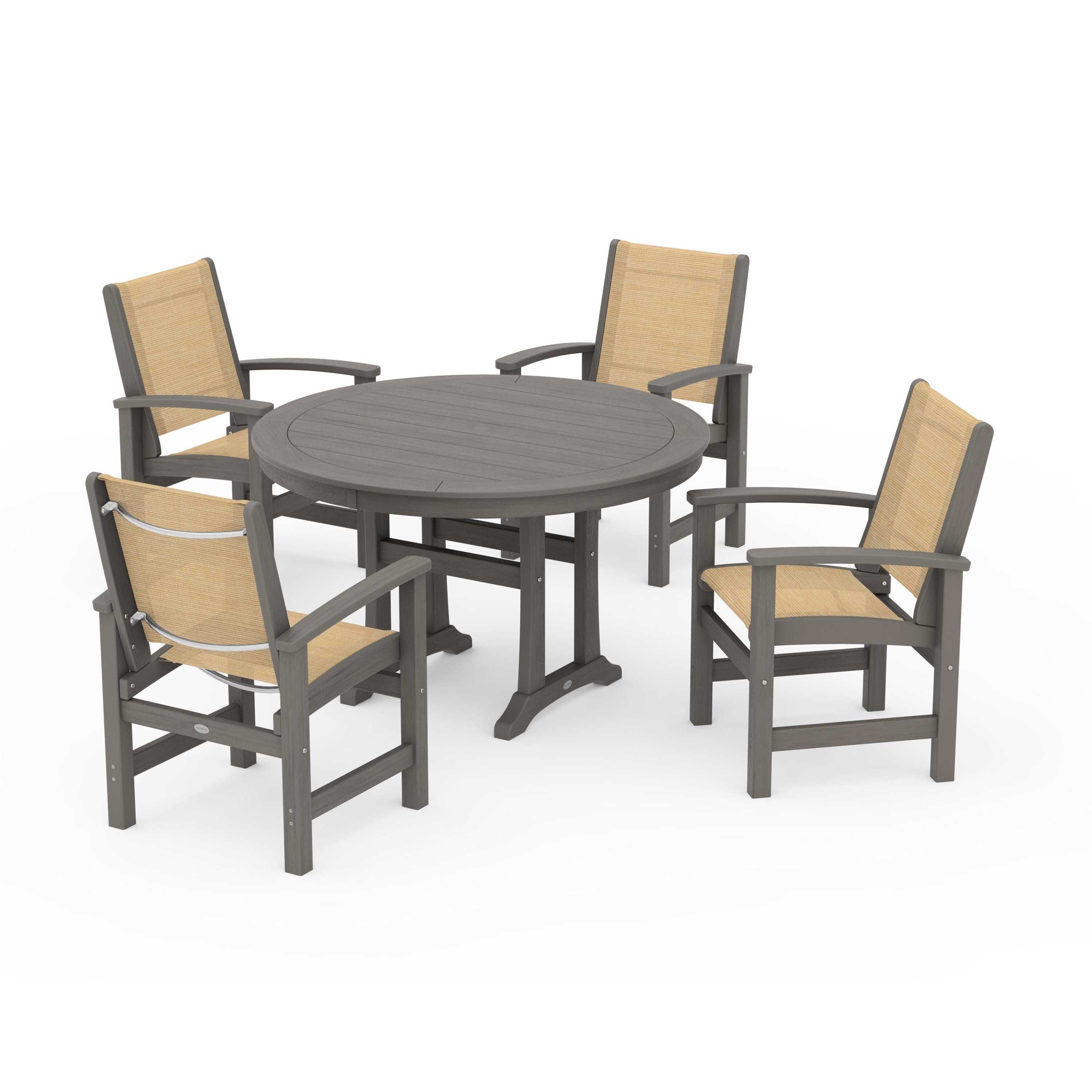 Coastal 5-Piece Round Dining Set with Trestle Legs - Image 18