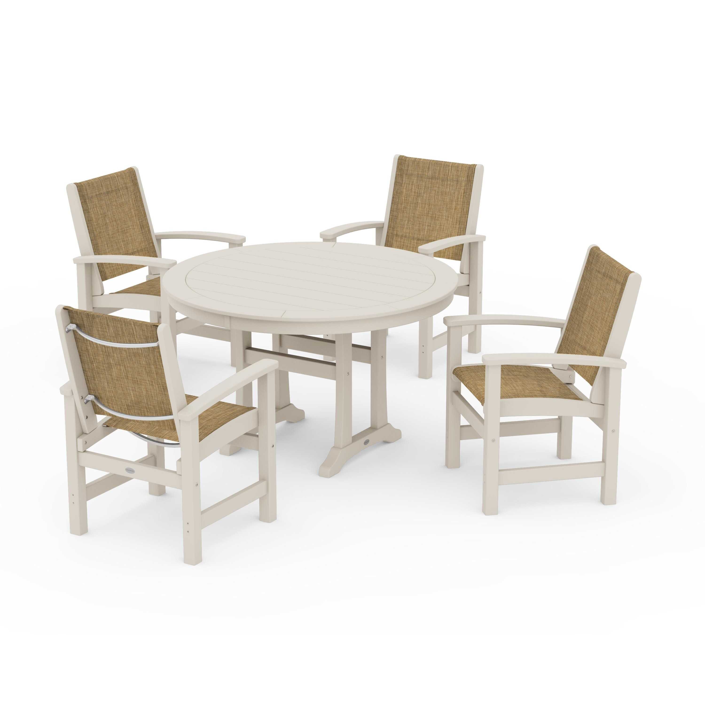 Coastal 5-Piece Round Dining Set with Trestle Legs - Image 24